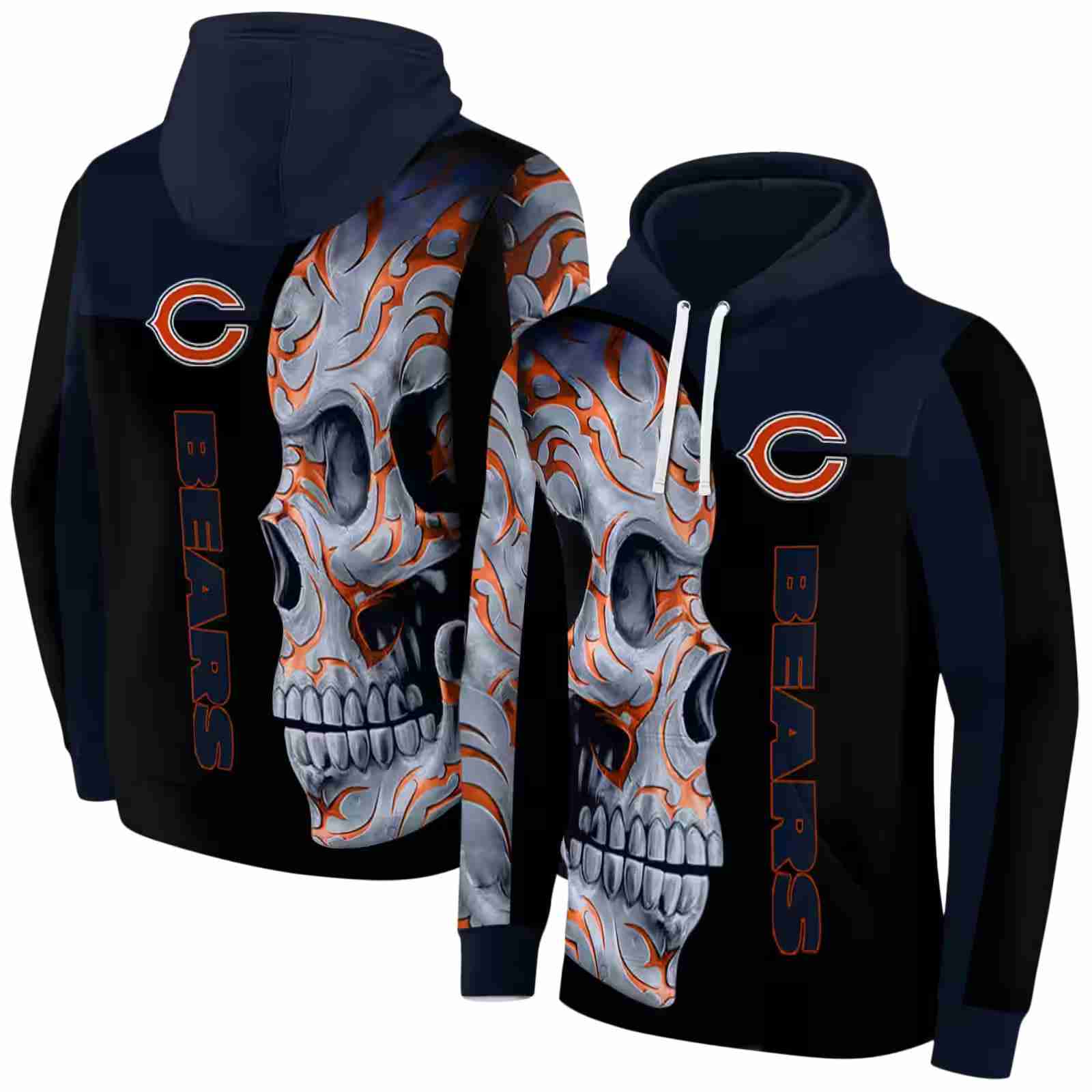 chicago bears skull motif blue black hoodie fashion forward