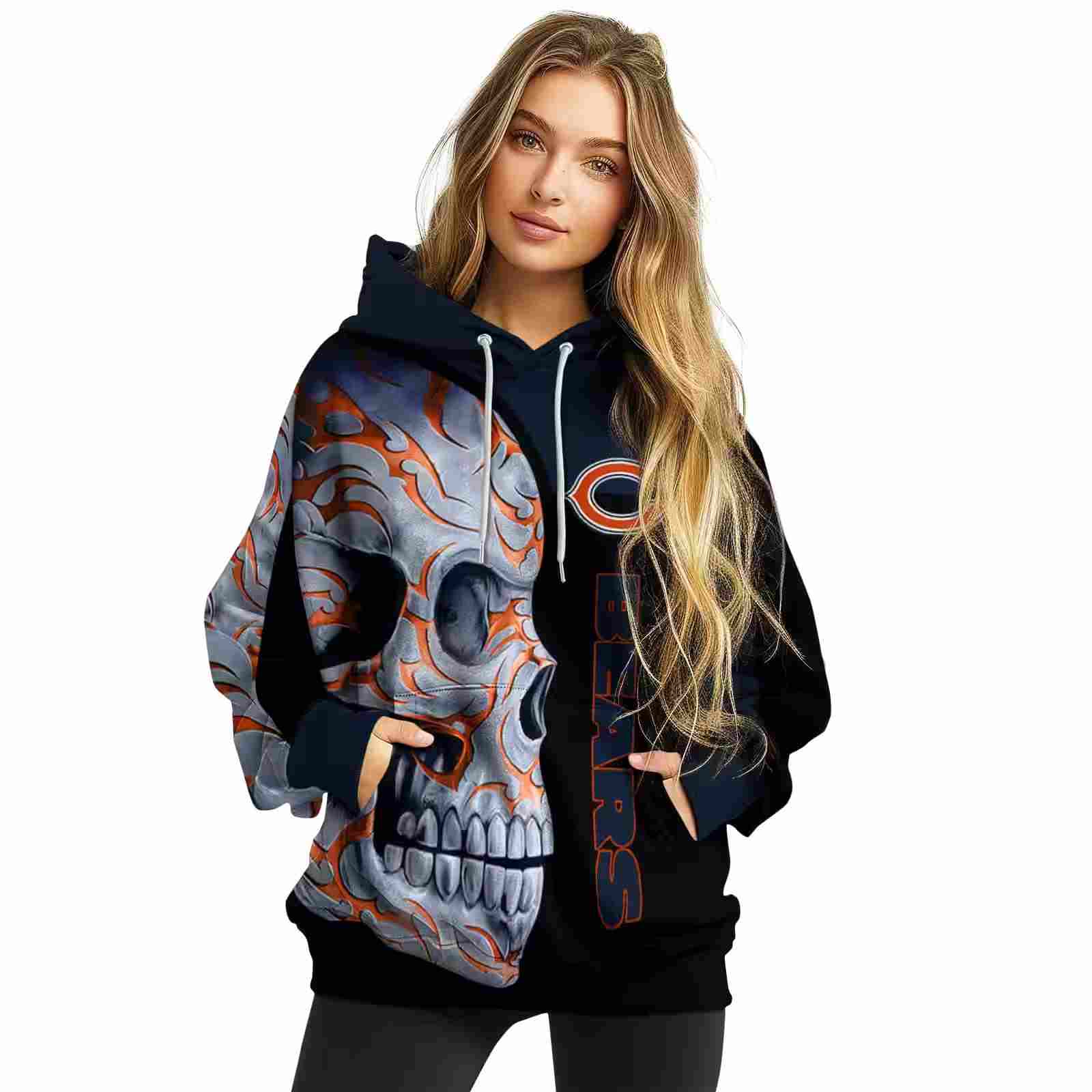 chicago bears skull motif blue black hoodie high quality