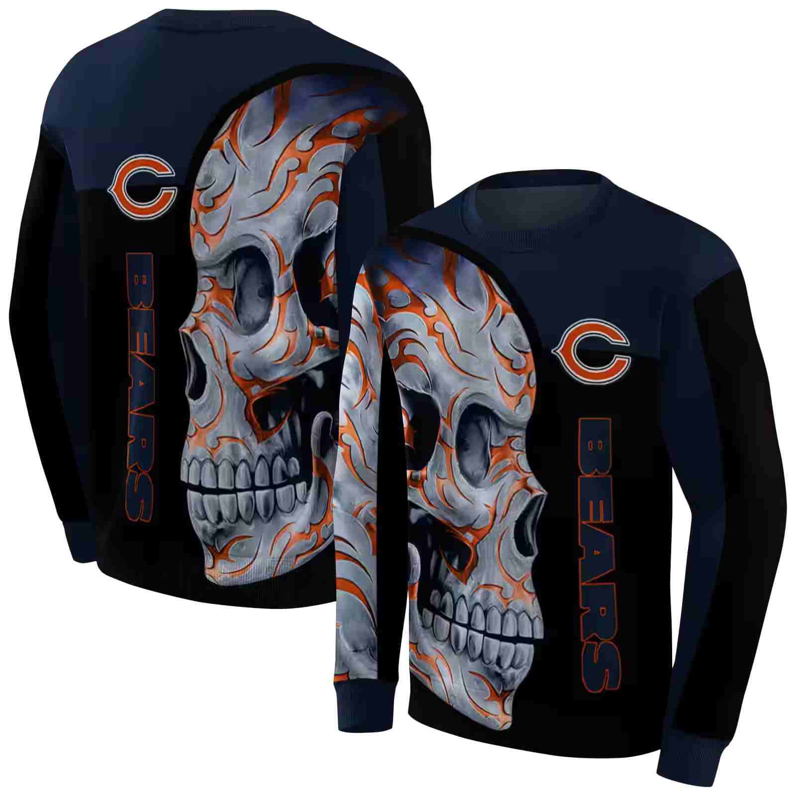 chicago bears skull motif blue black hoodie premium grade