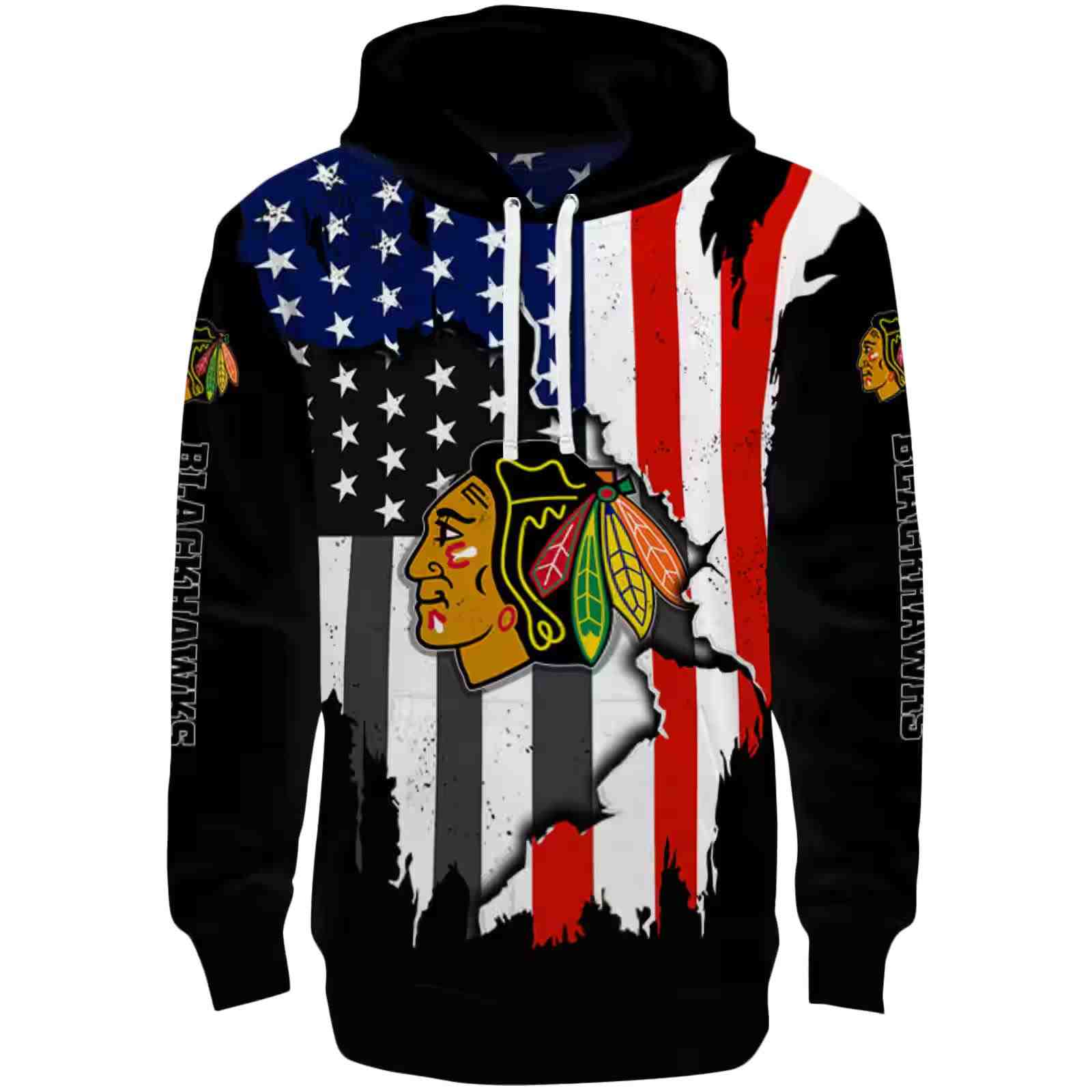 Chicago Blackhawks American Pride Black Hoodie