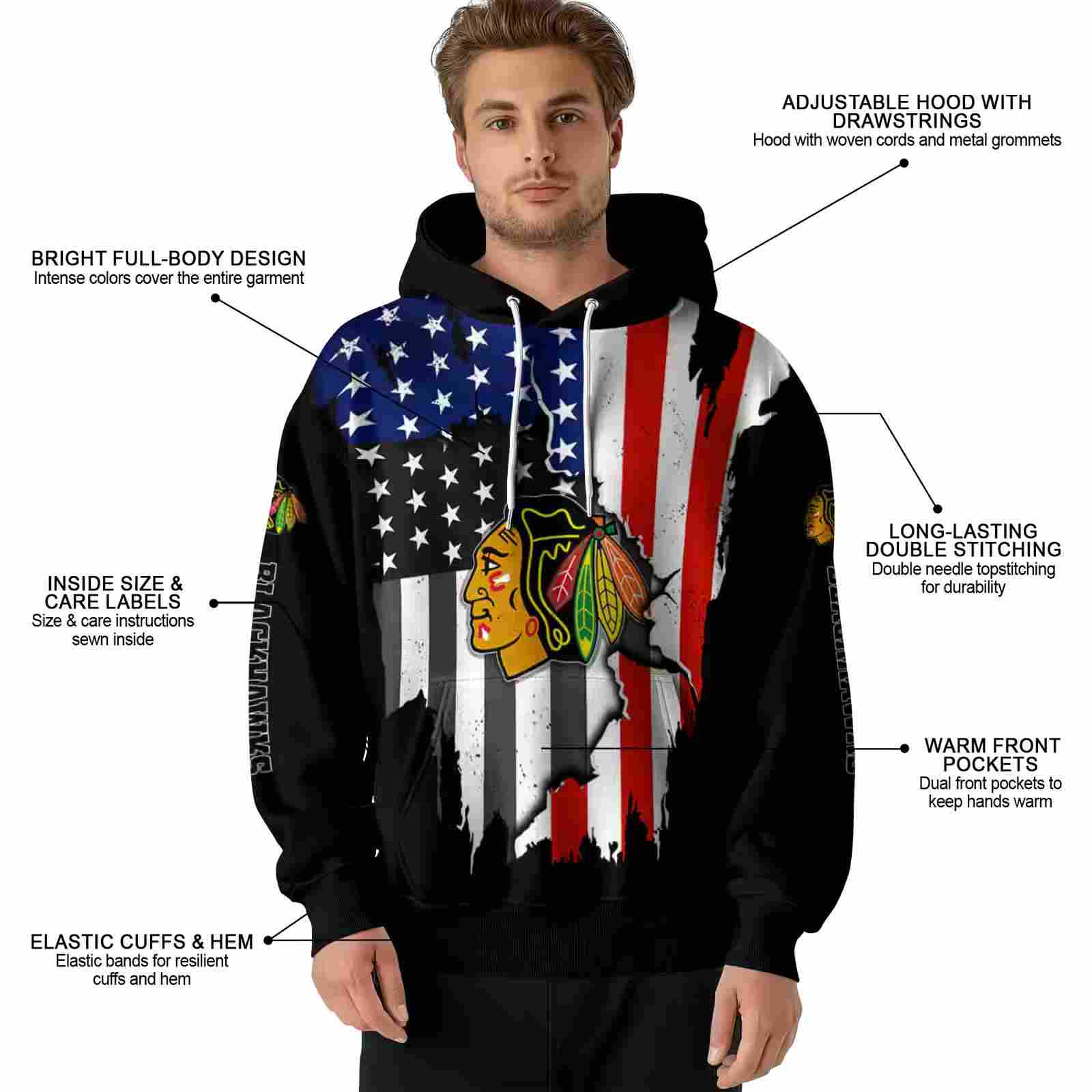 chicago blackhawks american pride black hoodie latest model