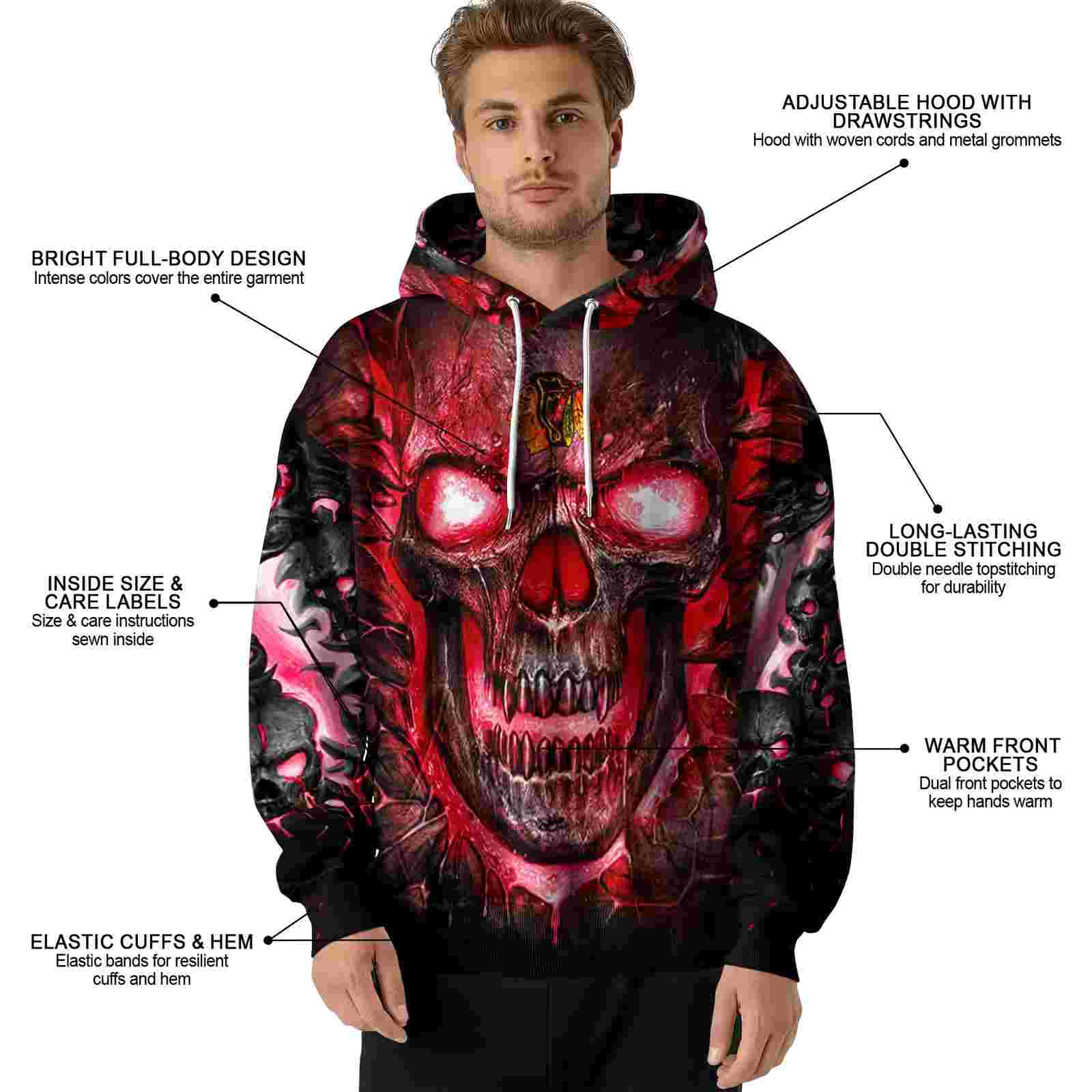 chicago blackhawks demonic skull red black hoodie latest model