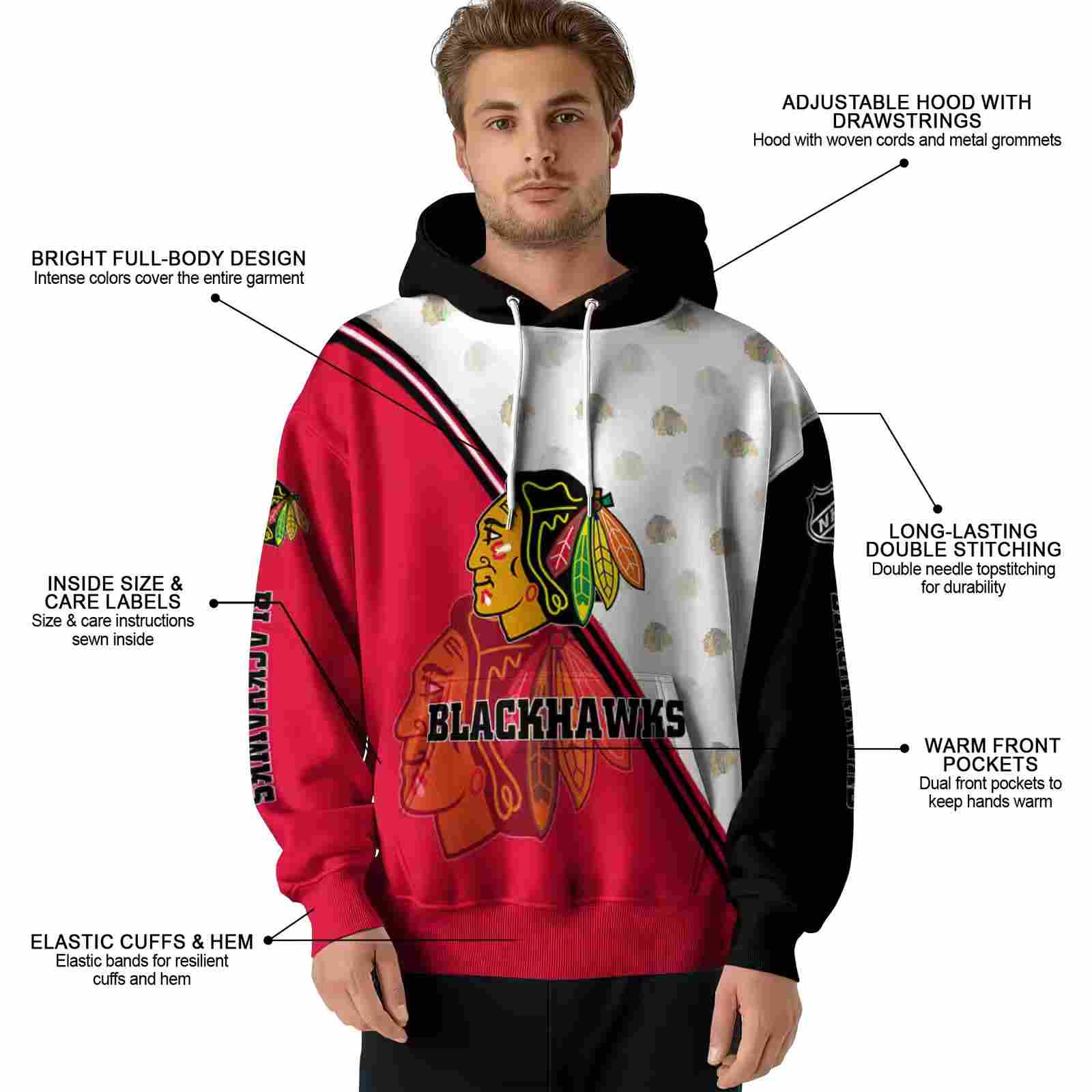 chicago blackhawks diagonal stripe red white hoodie latest model