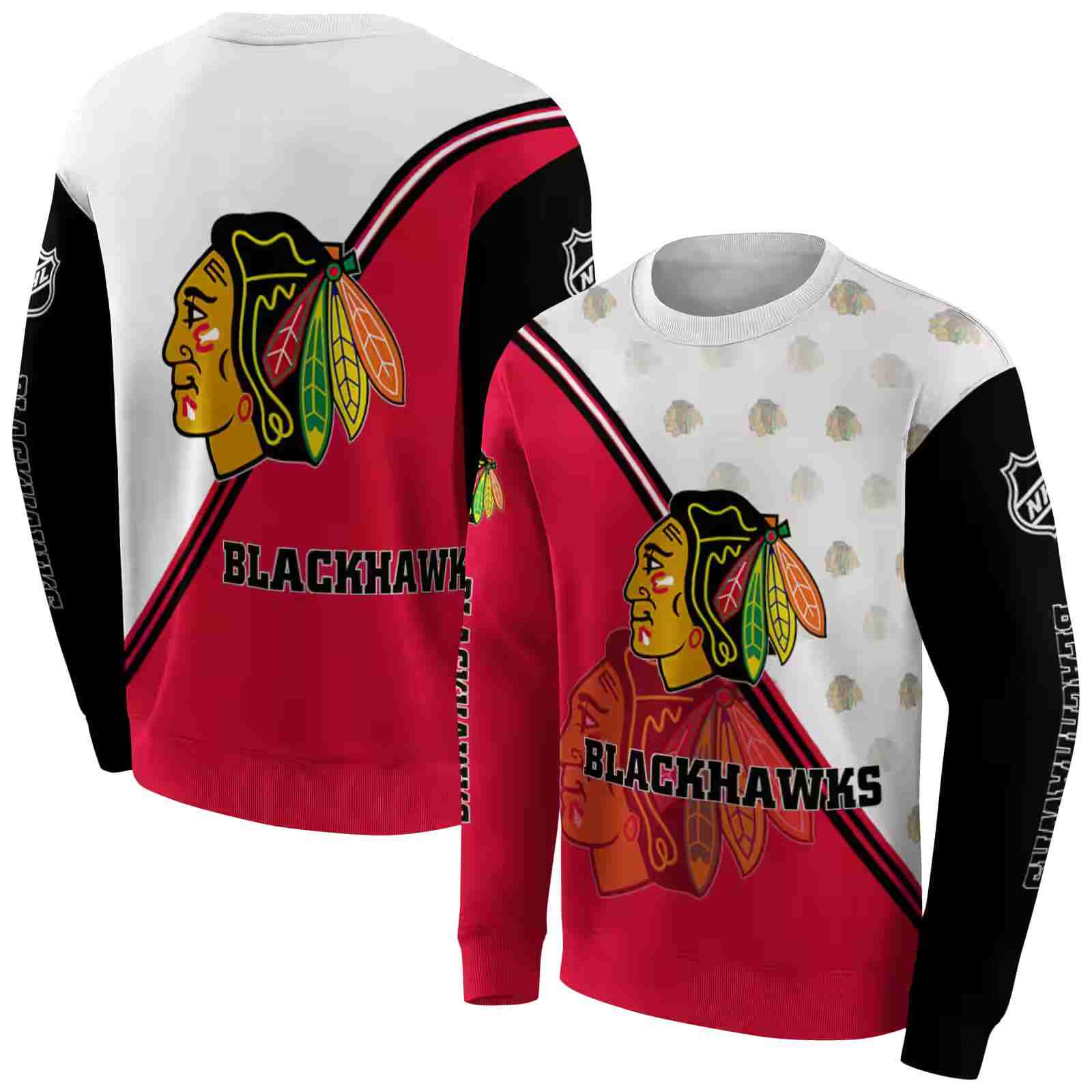 chicago blackhawks diagonal stripe red white hoodie premium grade