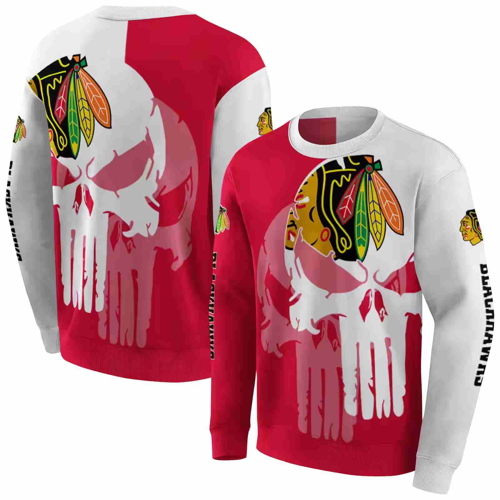 chicago blackhawks graphic punisher red white hoodie premium grade