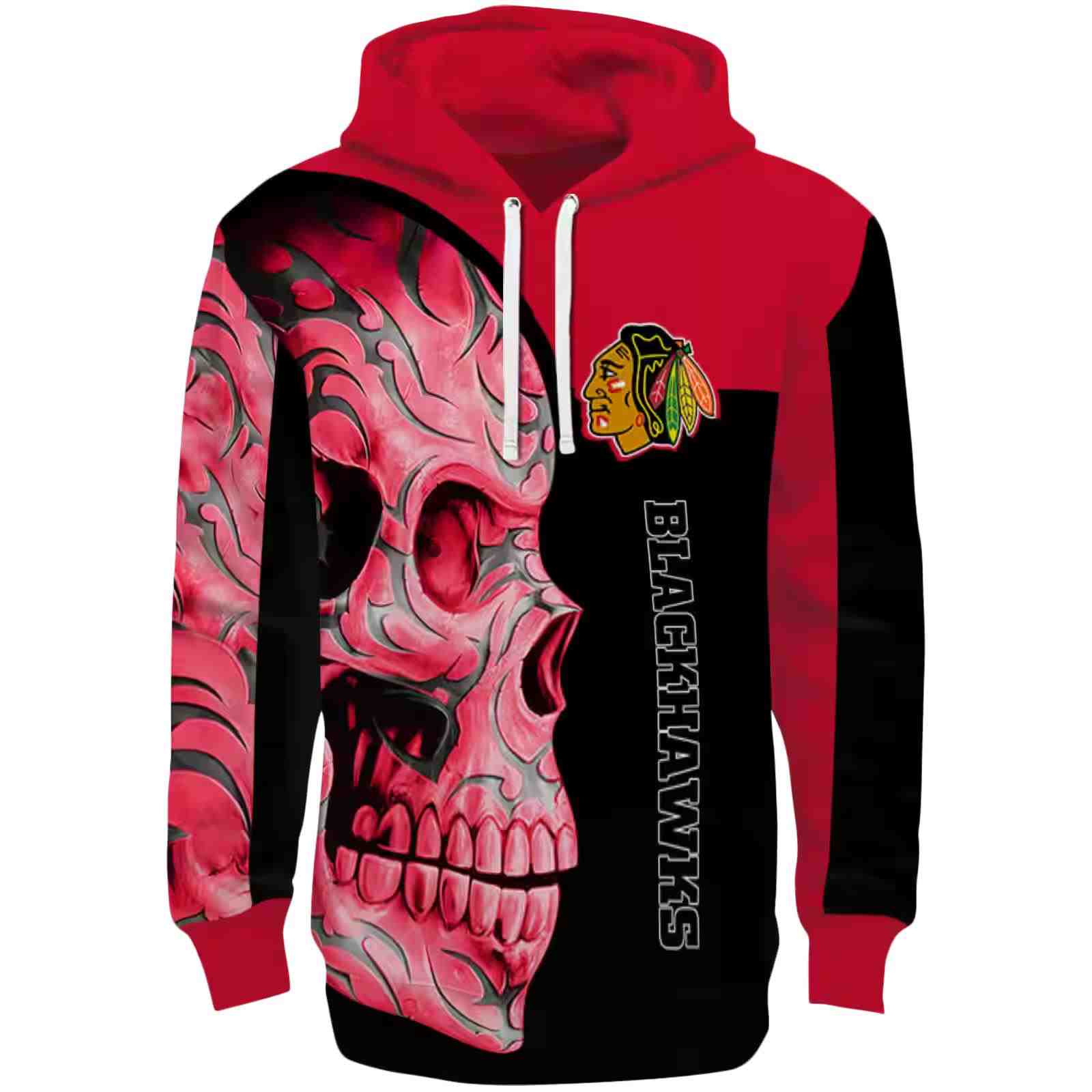 Chicago Blackhawks Skull Motif Red Black Hoodie