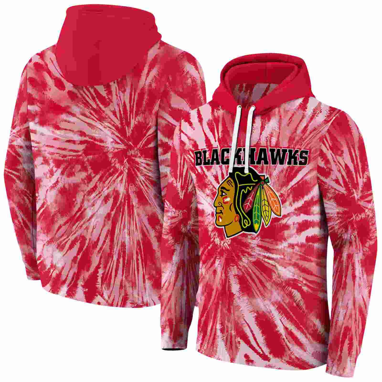 chicago blackhawks tie dye pattern red hoodie fashion forward