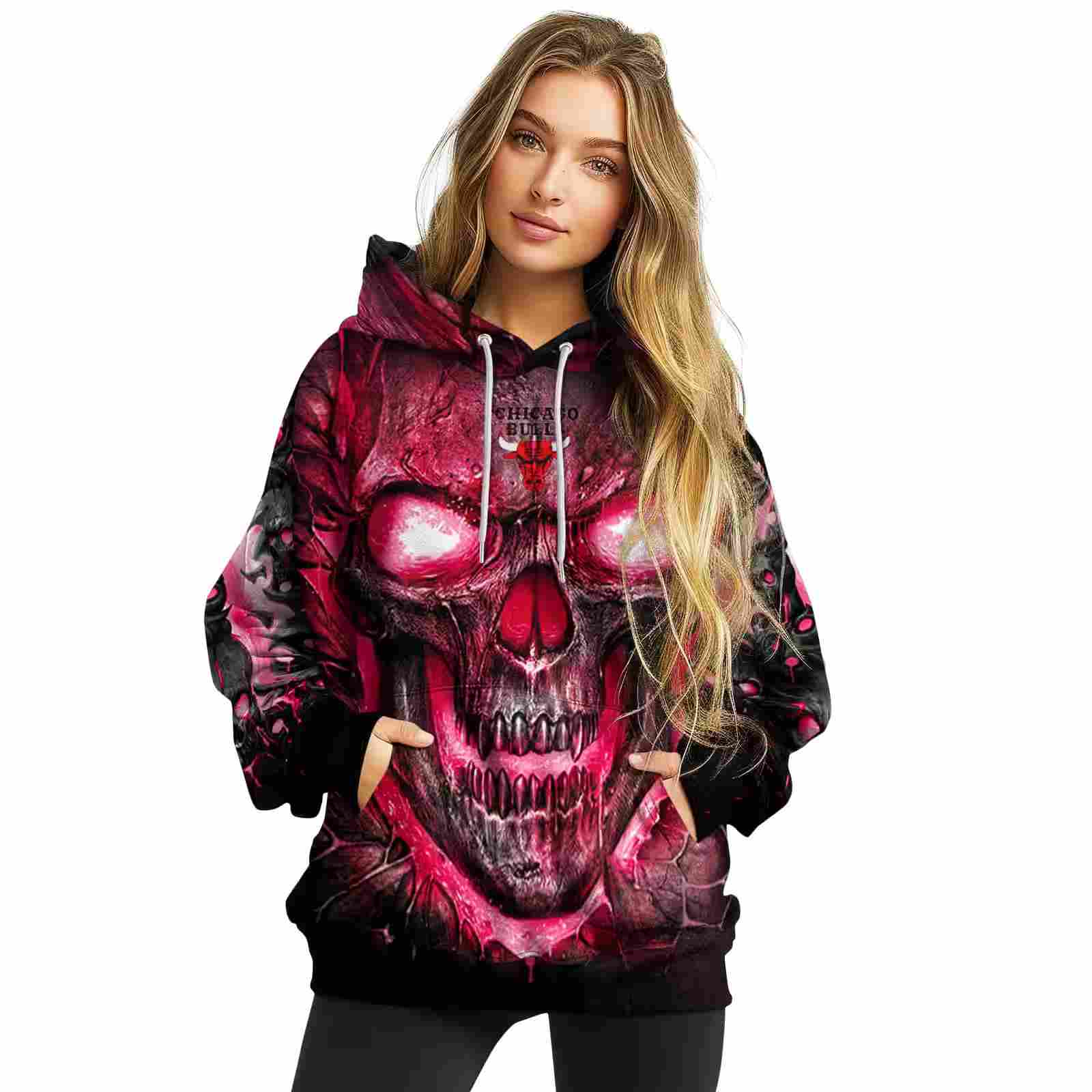 chicago bulls demonic skull red black hoodie high quality