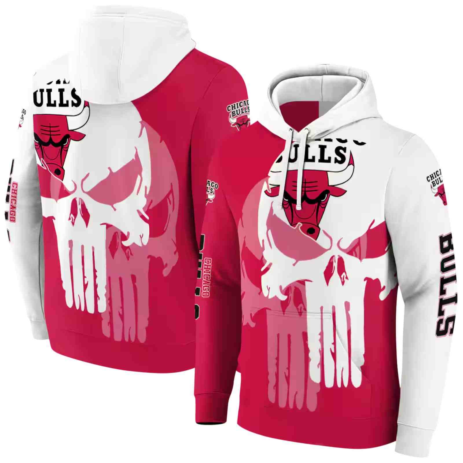 chicago bulls graphic punisher red white hoodie fashion forward