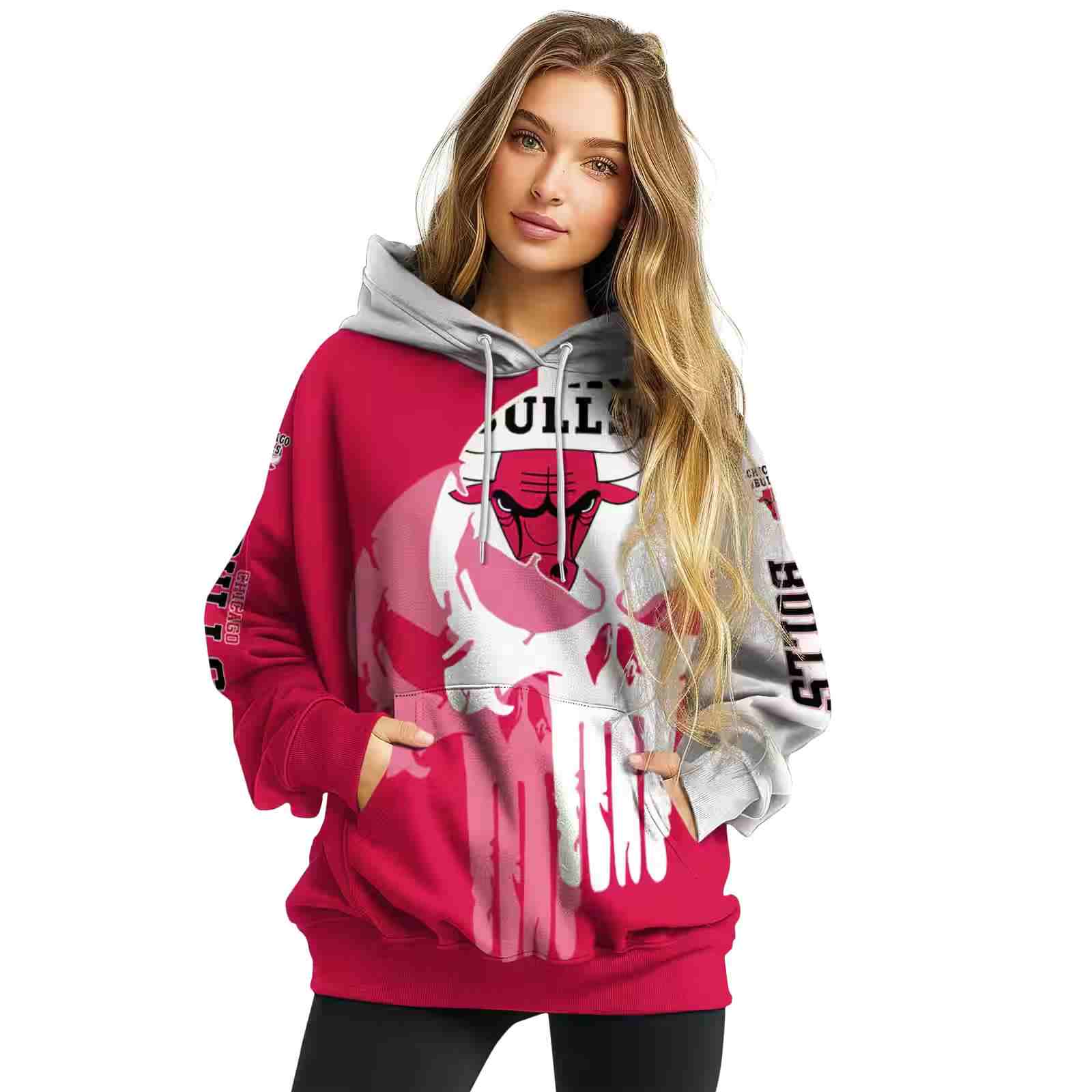 chicago bulls graphic punisher red white hoodie high quality