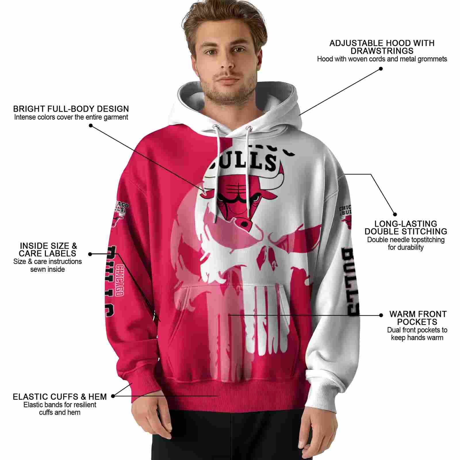 chicago bulls graphic punisher red white hoodie latest model