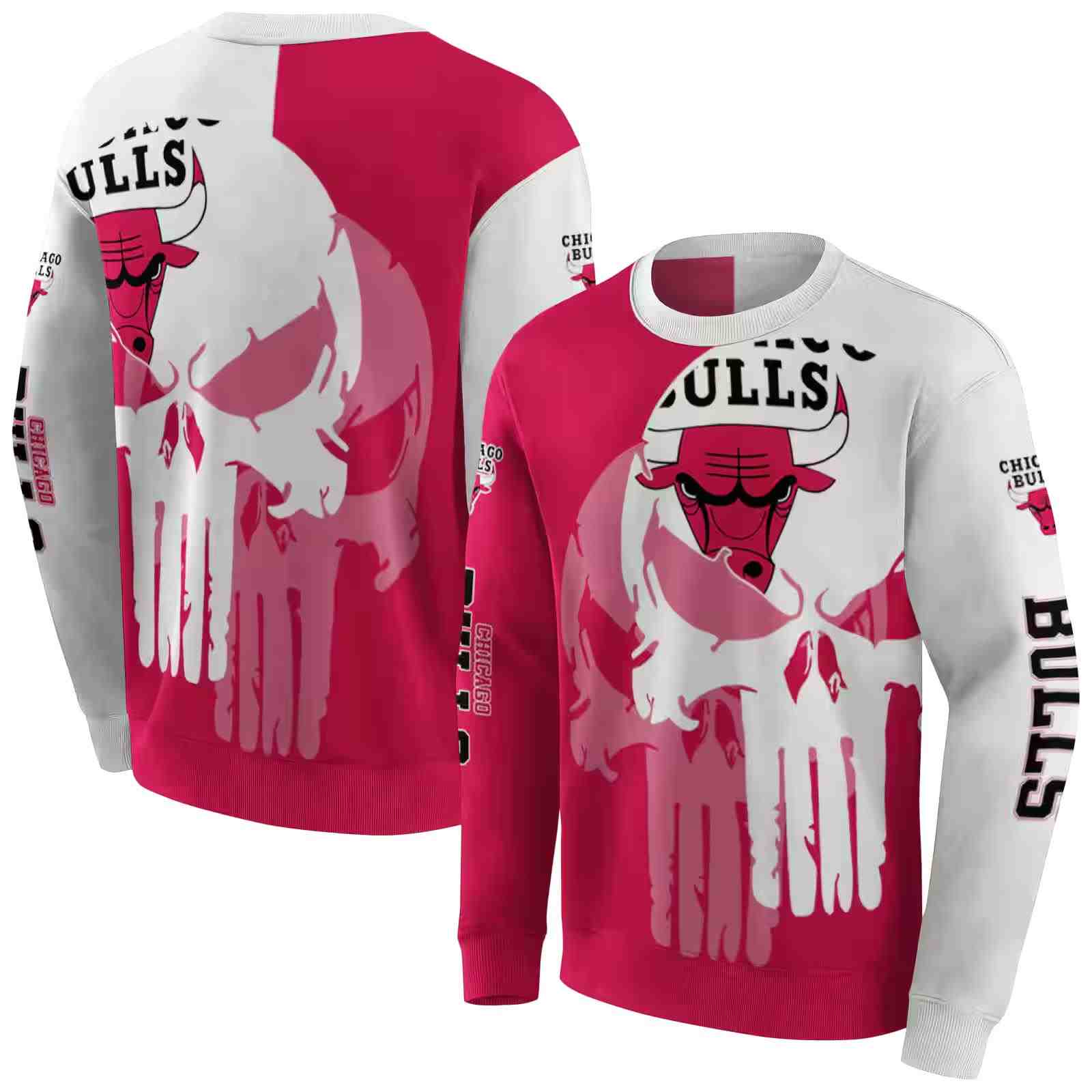 chicago bulls graphic punisher red white hoodie premium grade