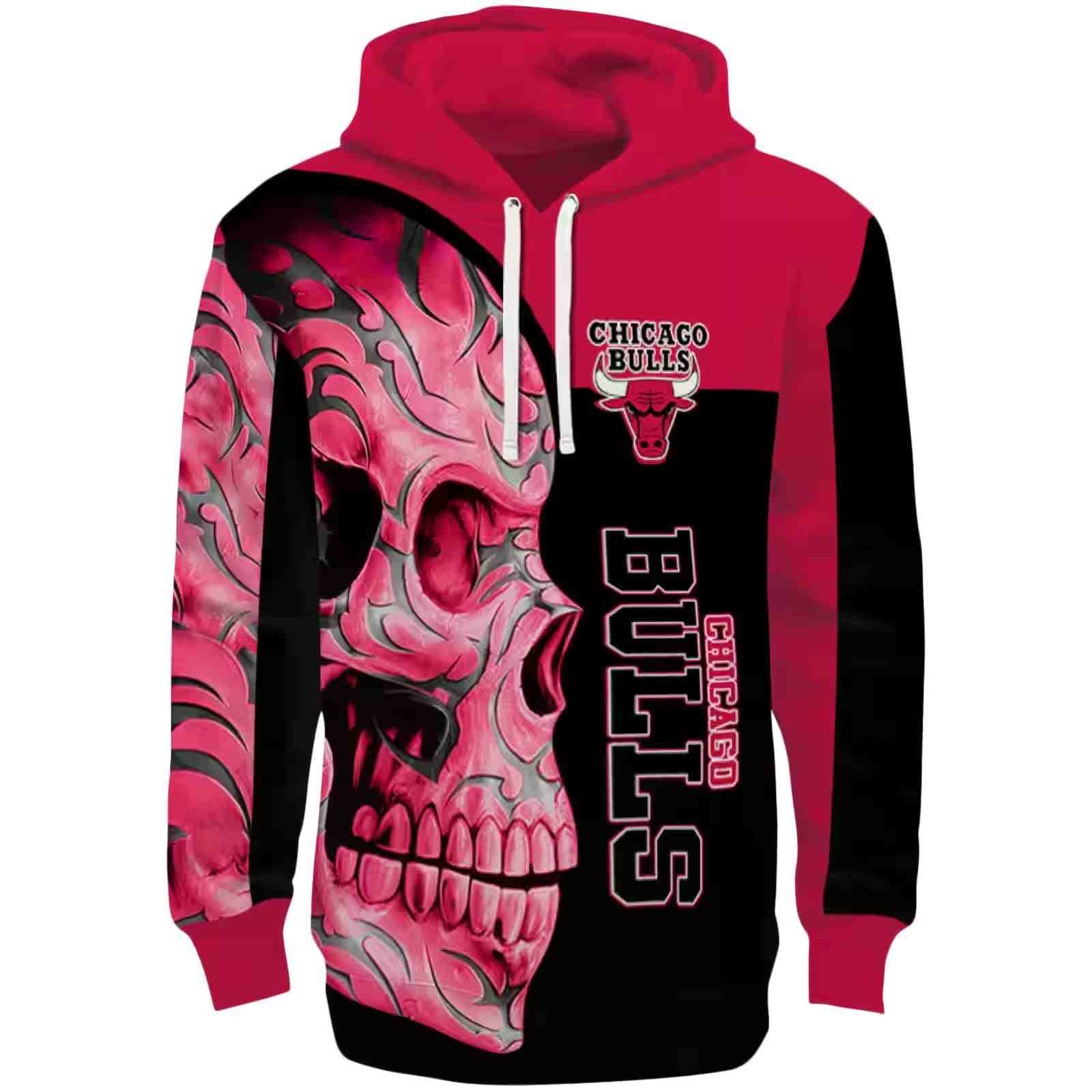 Chicago Bulls Skull Motif Red Black Hoodie