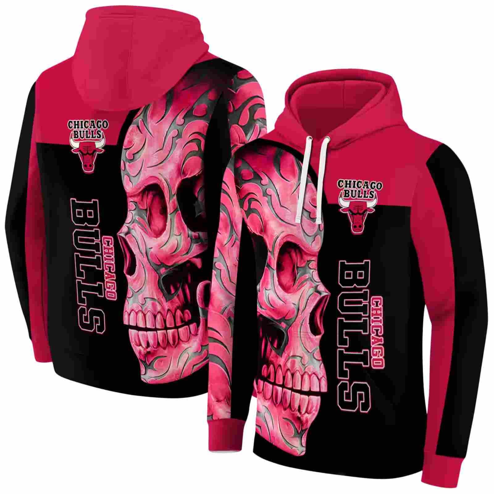 chicago bulls skull motif red black hoodie fashion forward