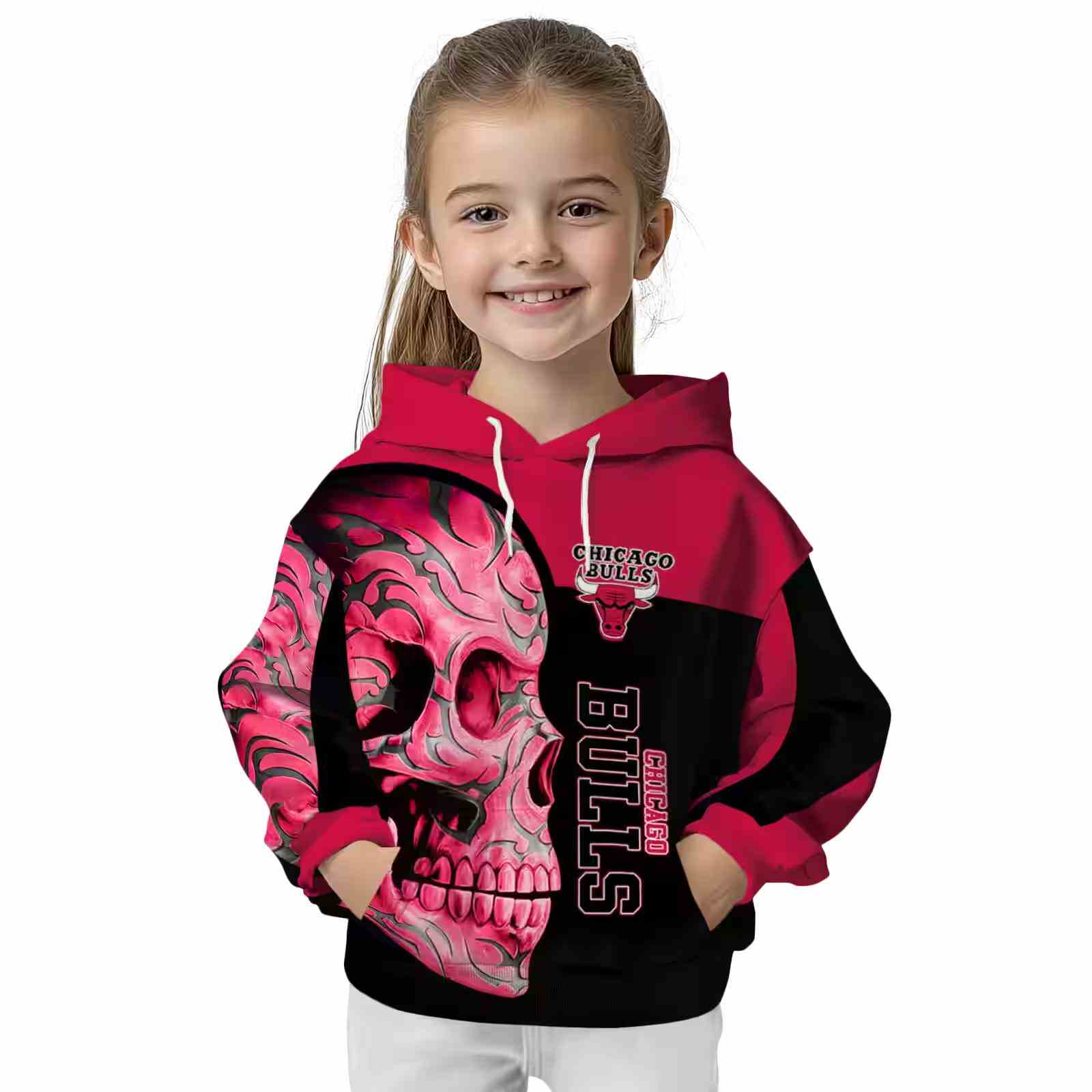 chicago bulls skull motif red black hoodie top rated