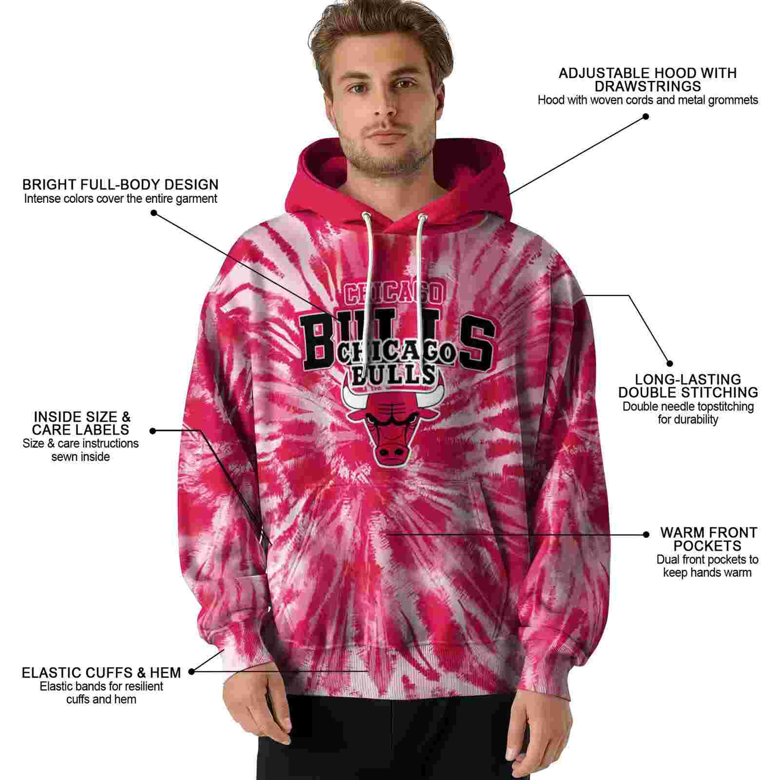 chicago bulls tie dye pattern red hoodie latest model