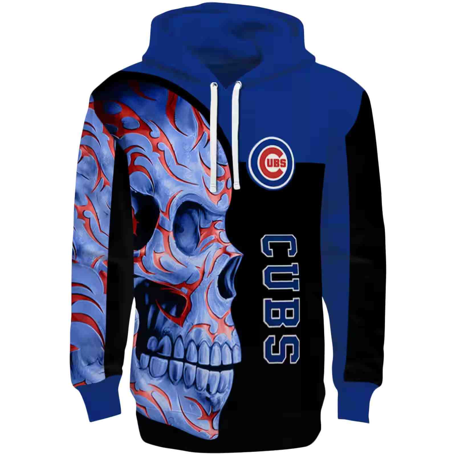 Chicago Cubs Skull Motif Blue Black Hoodie