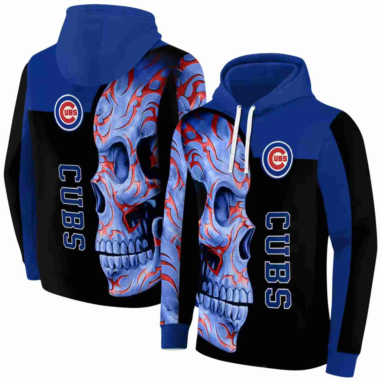 chicago cubs skull motif blue black hoodie fashion forward