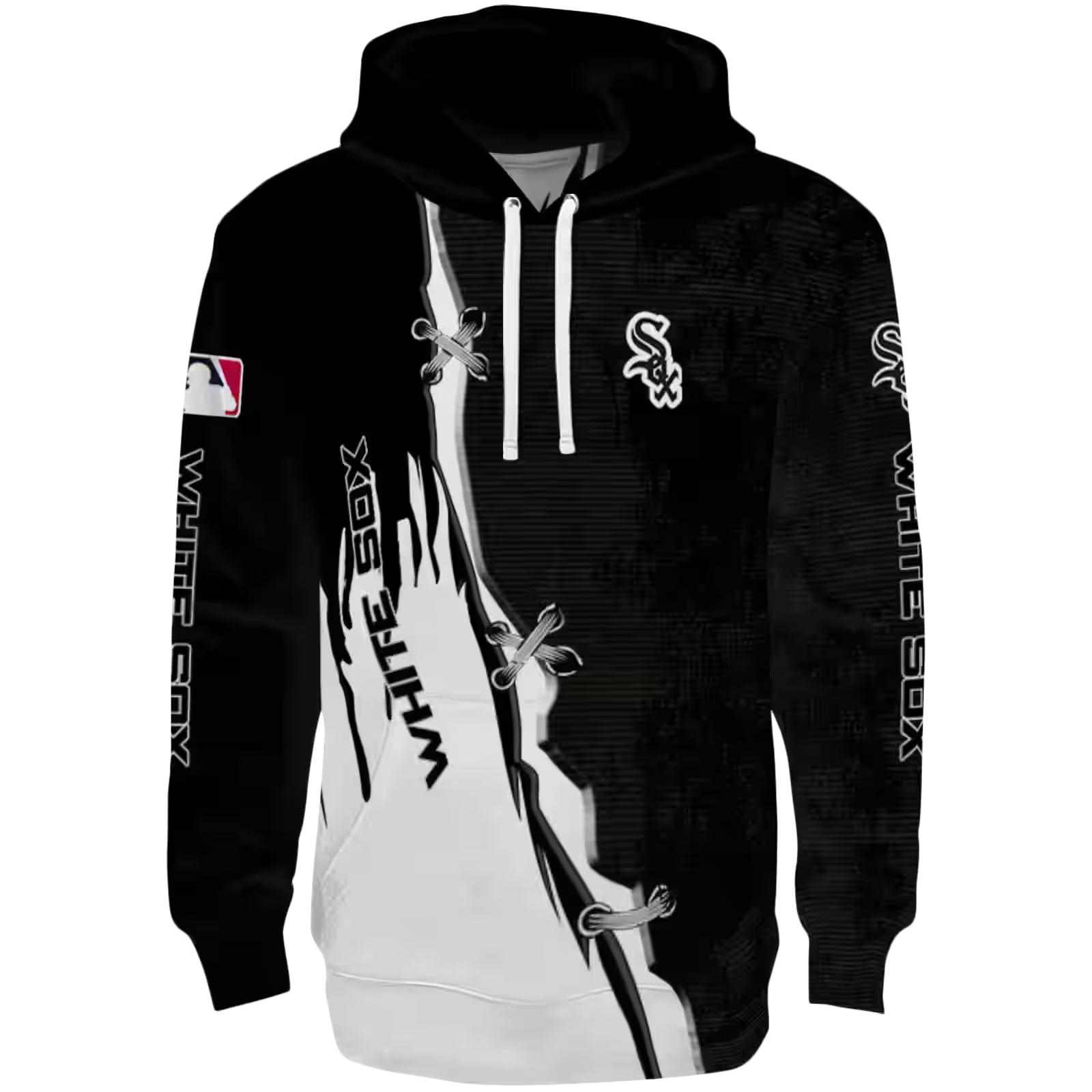 Chicago White Sox Ripped Pattern Black White Hoodie