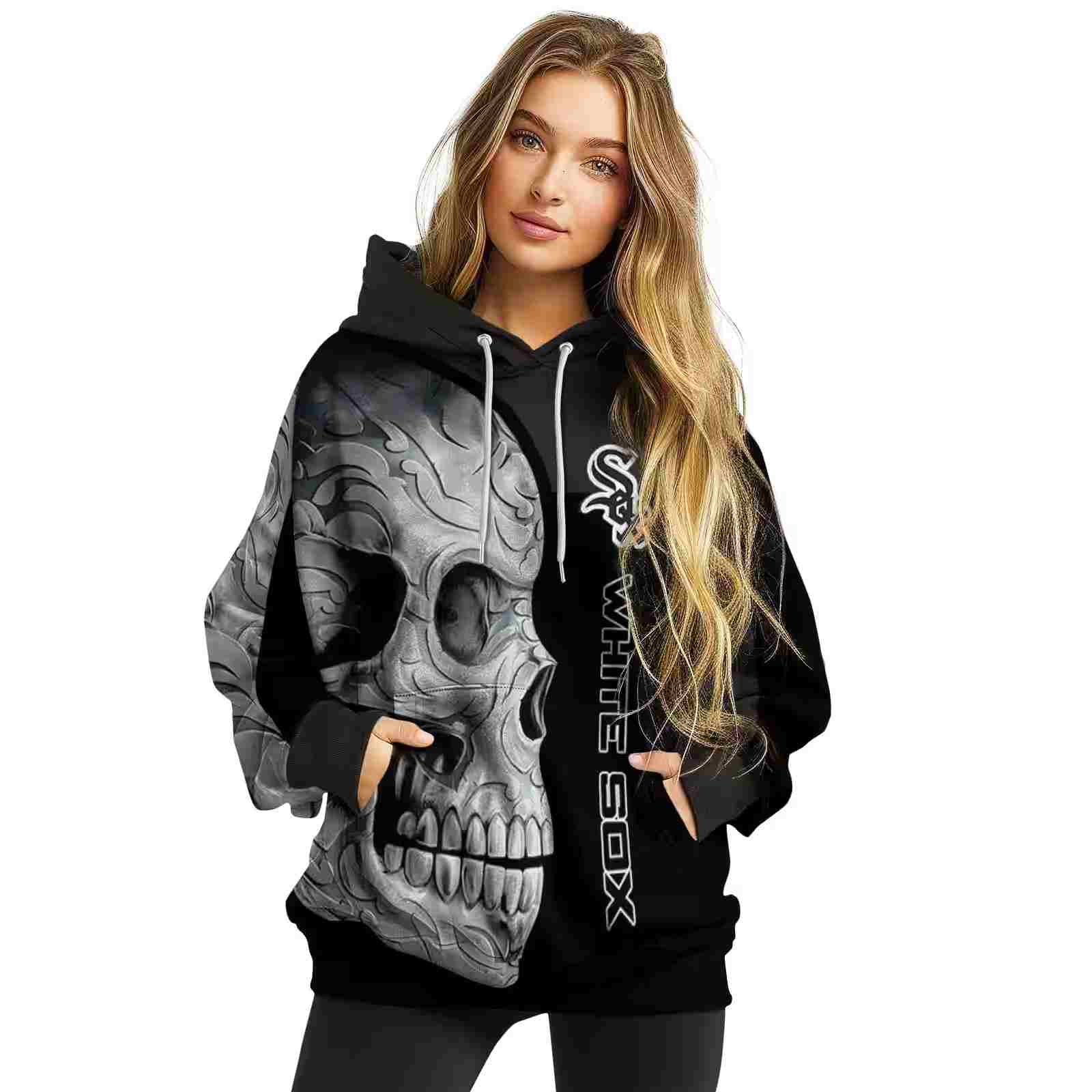 chicago white sox skull motif black hoodie high quality