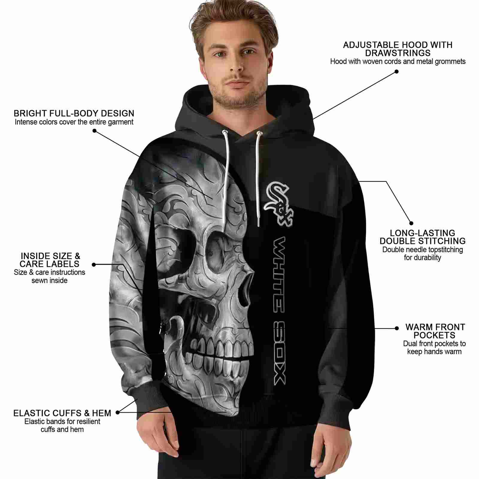 chicago white sox skull motif black hoodie latest model