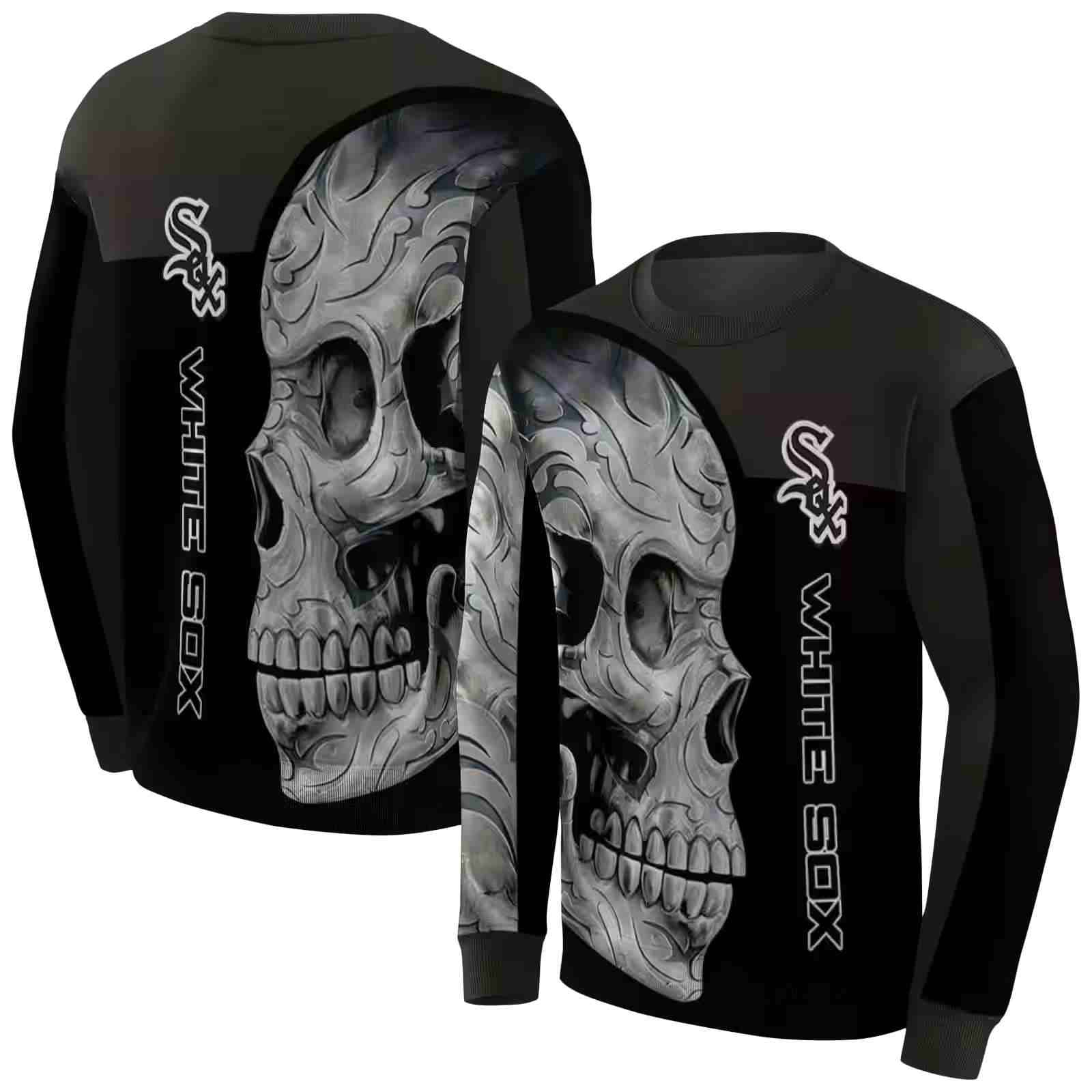 chicago white sox skull motif black hoodie premium grade