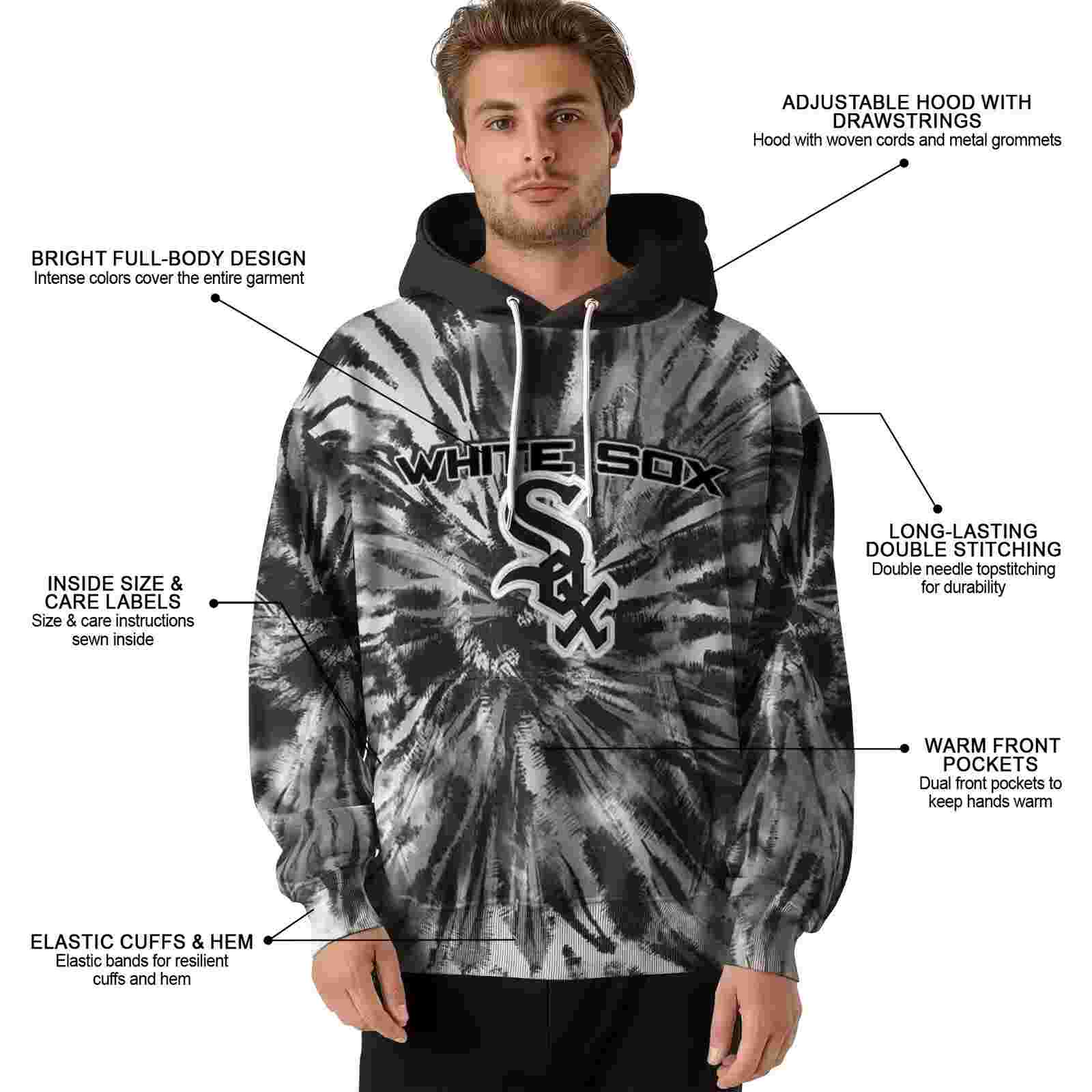 chicago white sox tie dye pattern black hoodie latest model