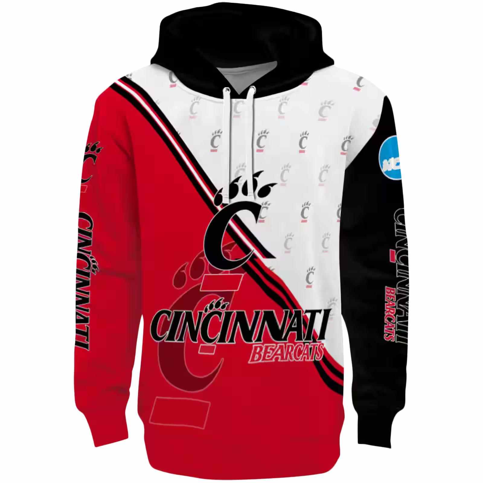 Cincinnati Bearcats Diagonal Stripe Red White Hoodie