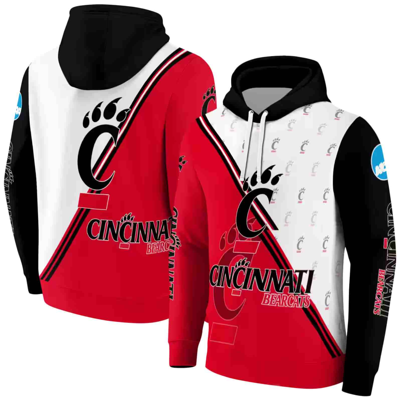 cincinnati bearcats diagonal stripe red white hoodie fashion forward