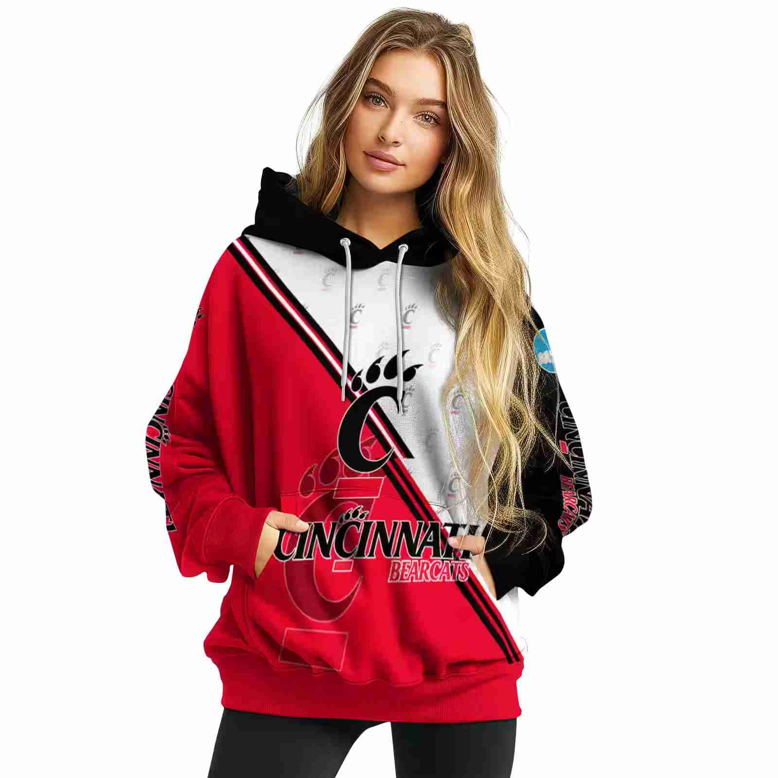 cincinnati bearcats diagonal stripe red white hoodie high quality