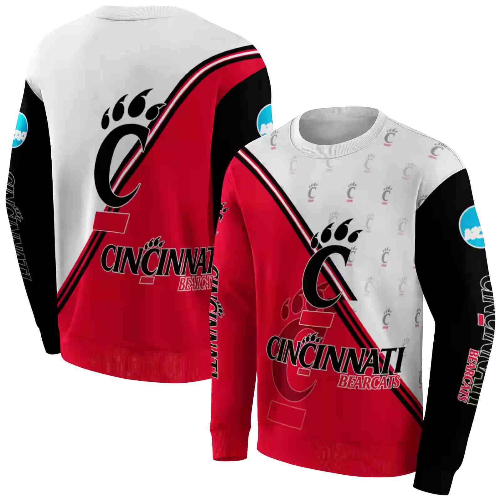 cincinnati bearcats diagonal stripe red white hoodie premium grade