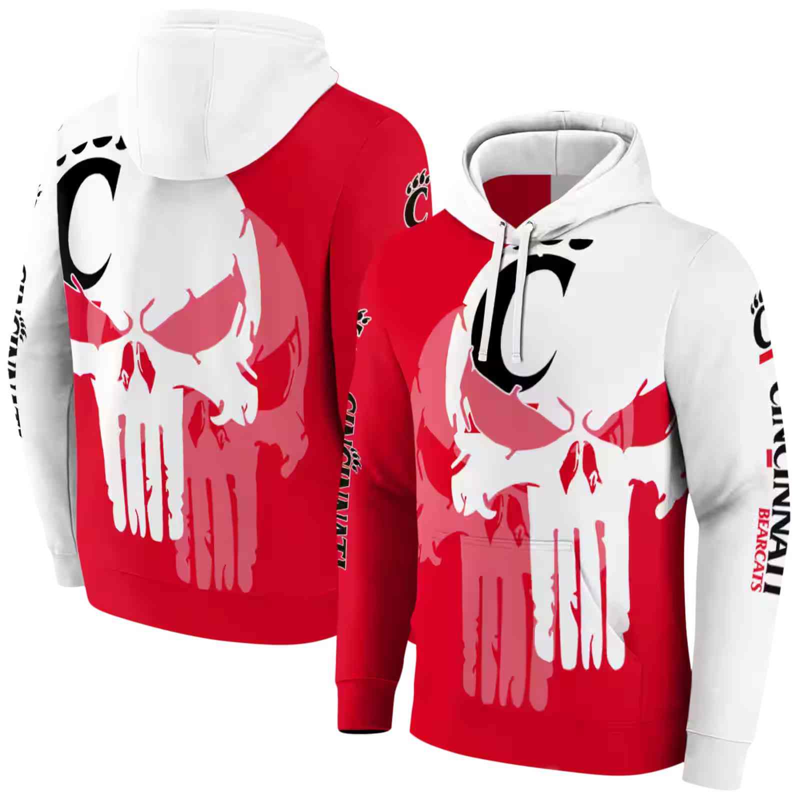 cincinnati bearcats graphic punisher red white hoodie fashion forward