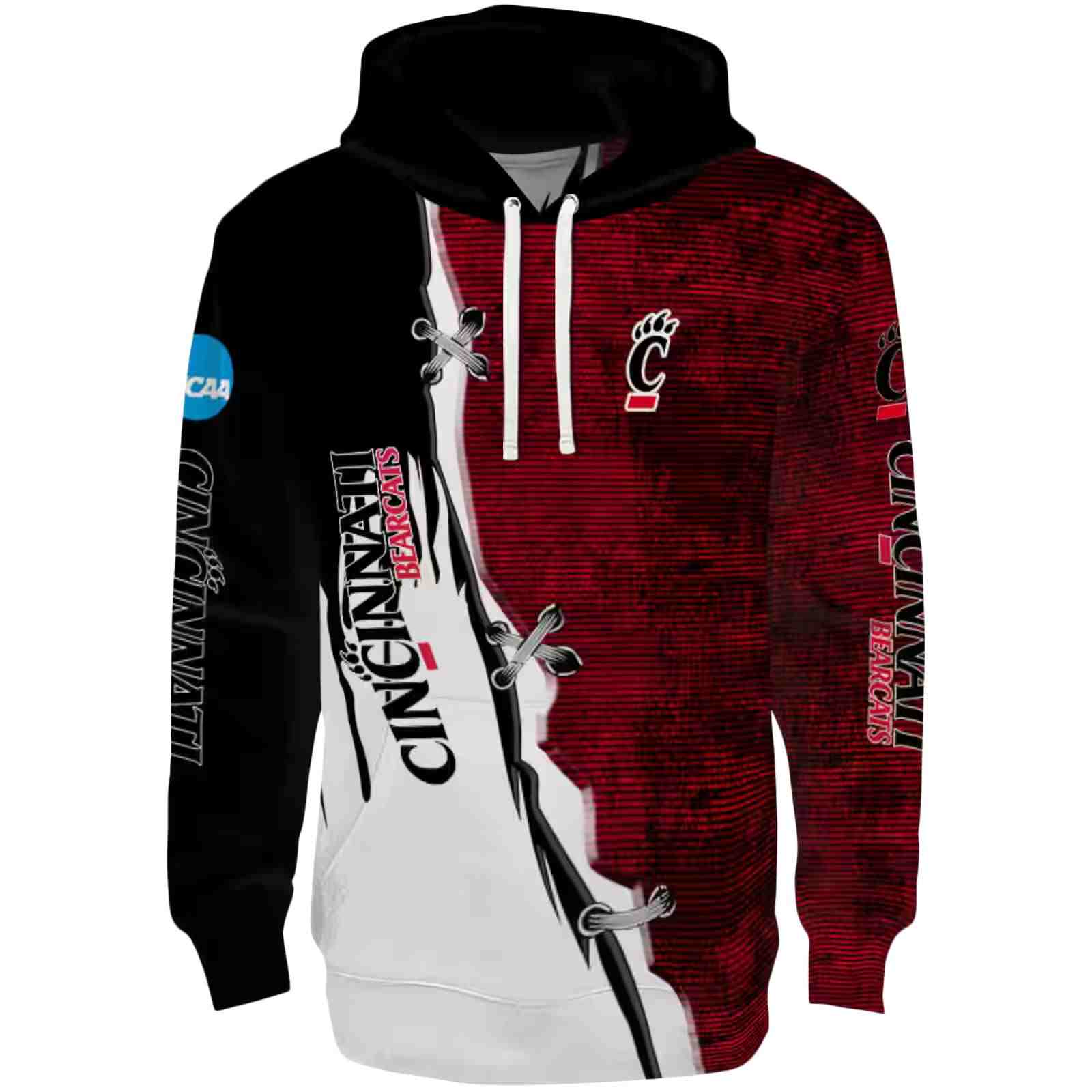 Cincinnati Bearcats Ripped Pattern Red Black White Hoodie