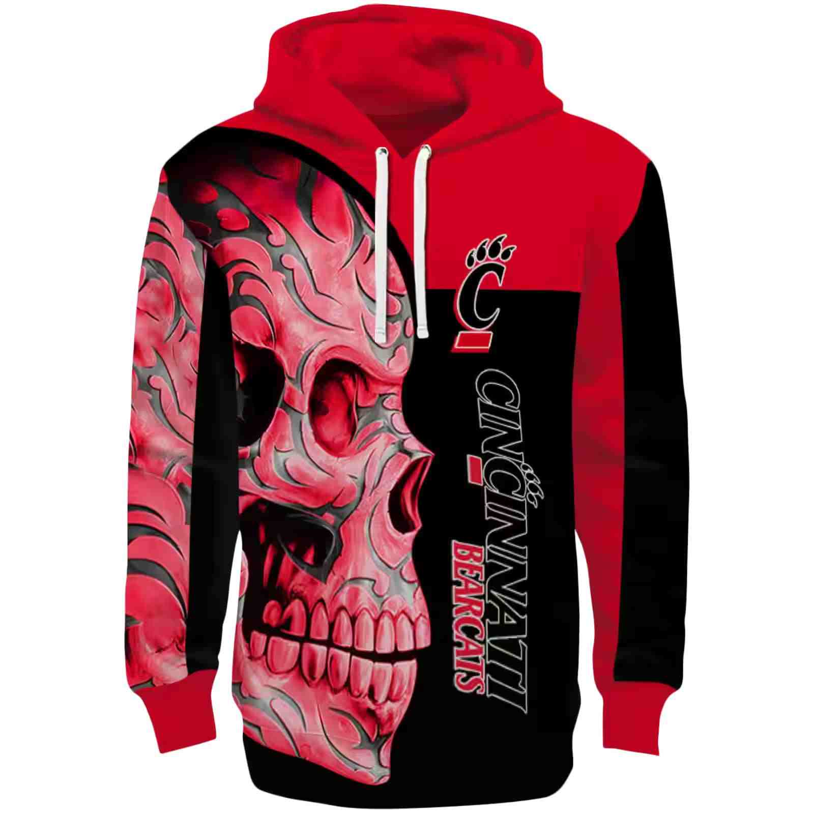 Cincinnati Bearcats Skull Motif Red Black Hoodie