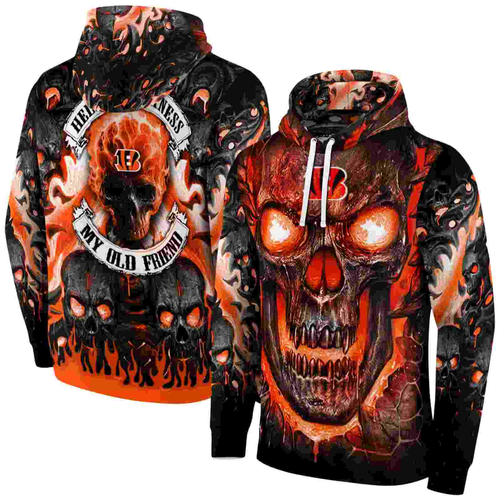 cincinnati bengals demonic skull orange black hoodie fashion forward