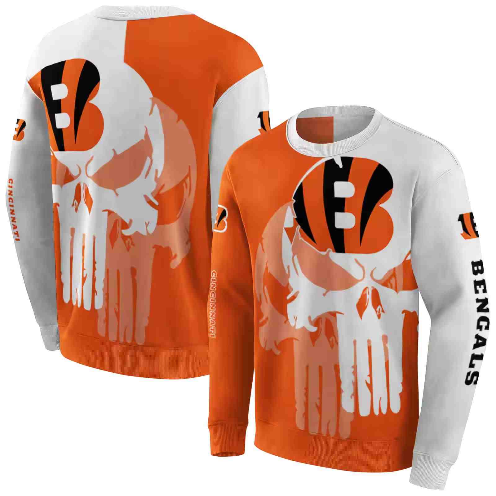 cincinnati bengals graphic punisher orange white hoodie premium grade