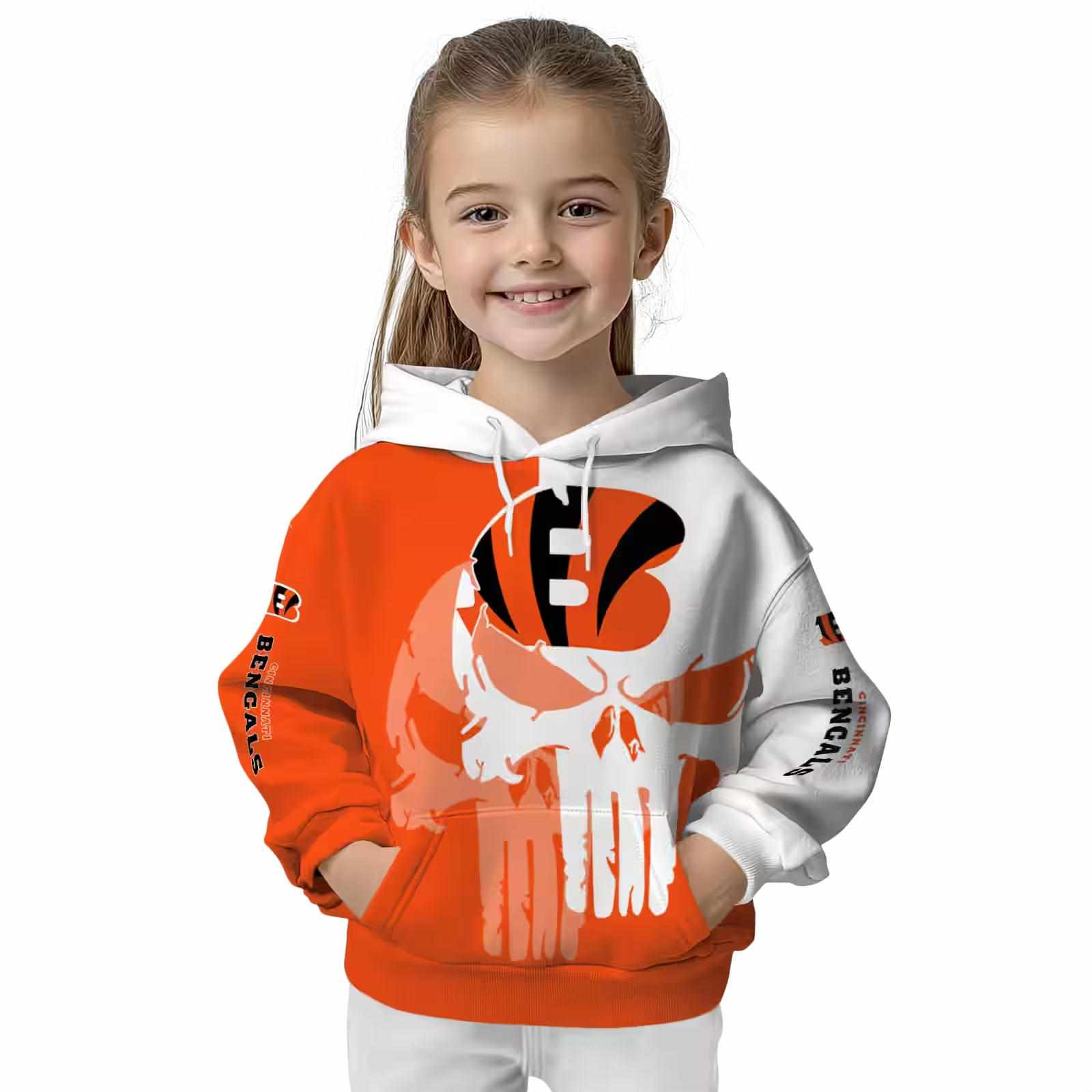 cincinnati bengals graphic punisher orange white hoodie top rated