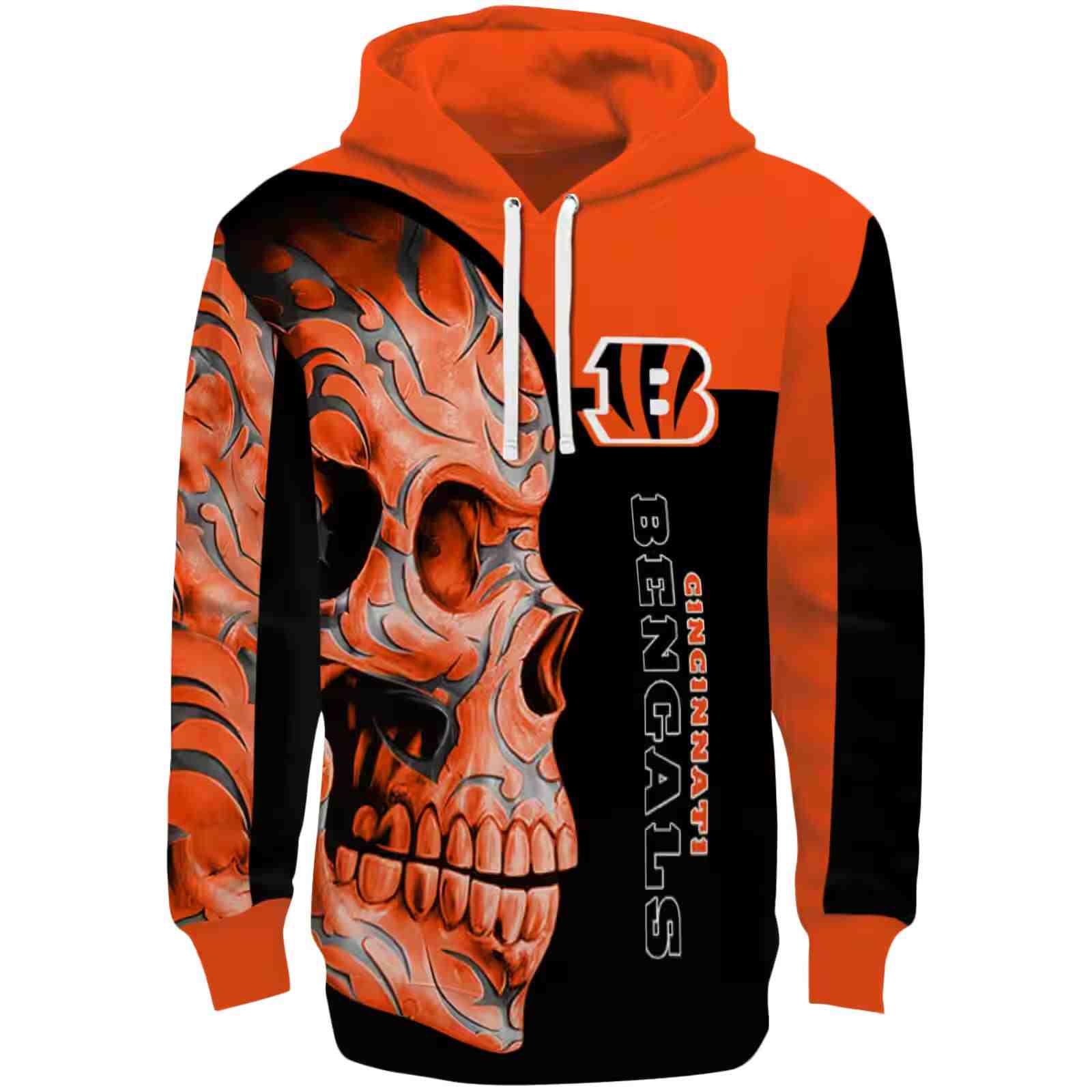 Cincinnati Bengals Skull Motif Orange Black Hoodie