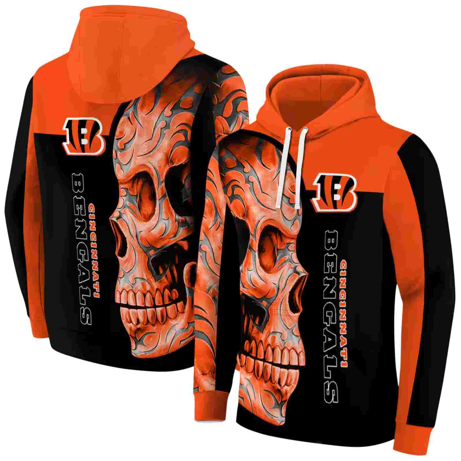 cincinnati bengals skull motif orange black hoodie fashion forward