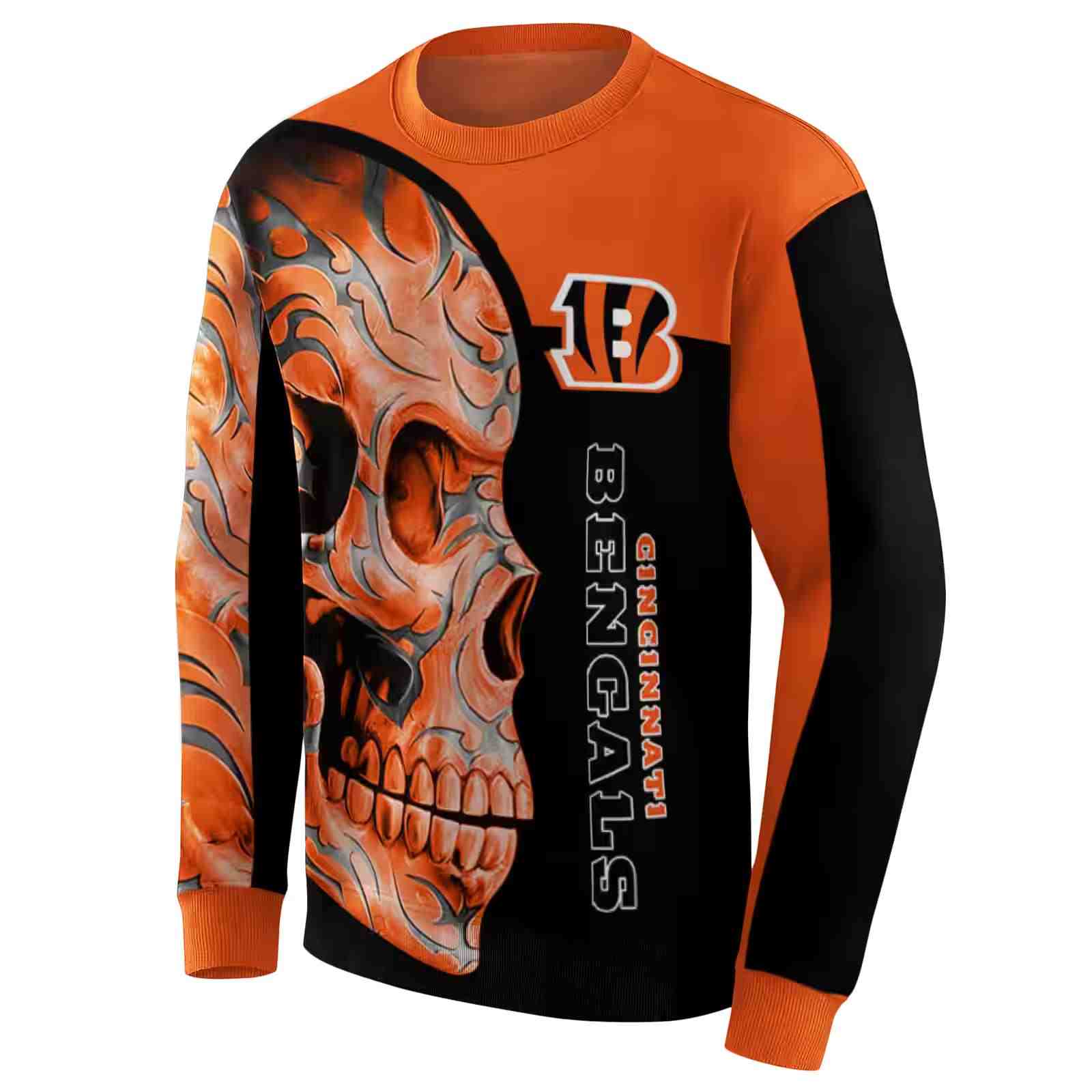 cincinnati bengals skull motif orange black hoodie new arrival