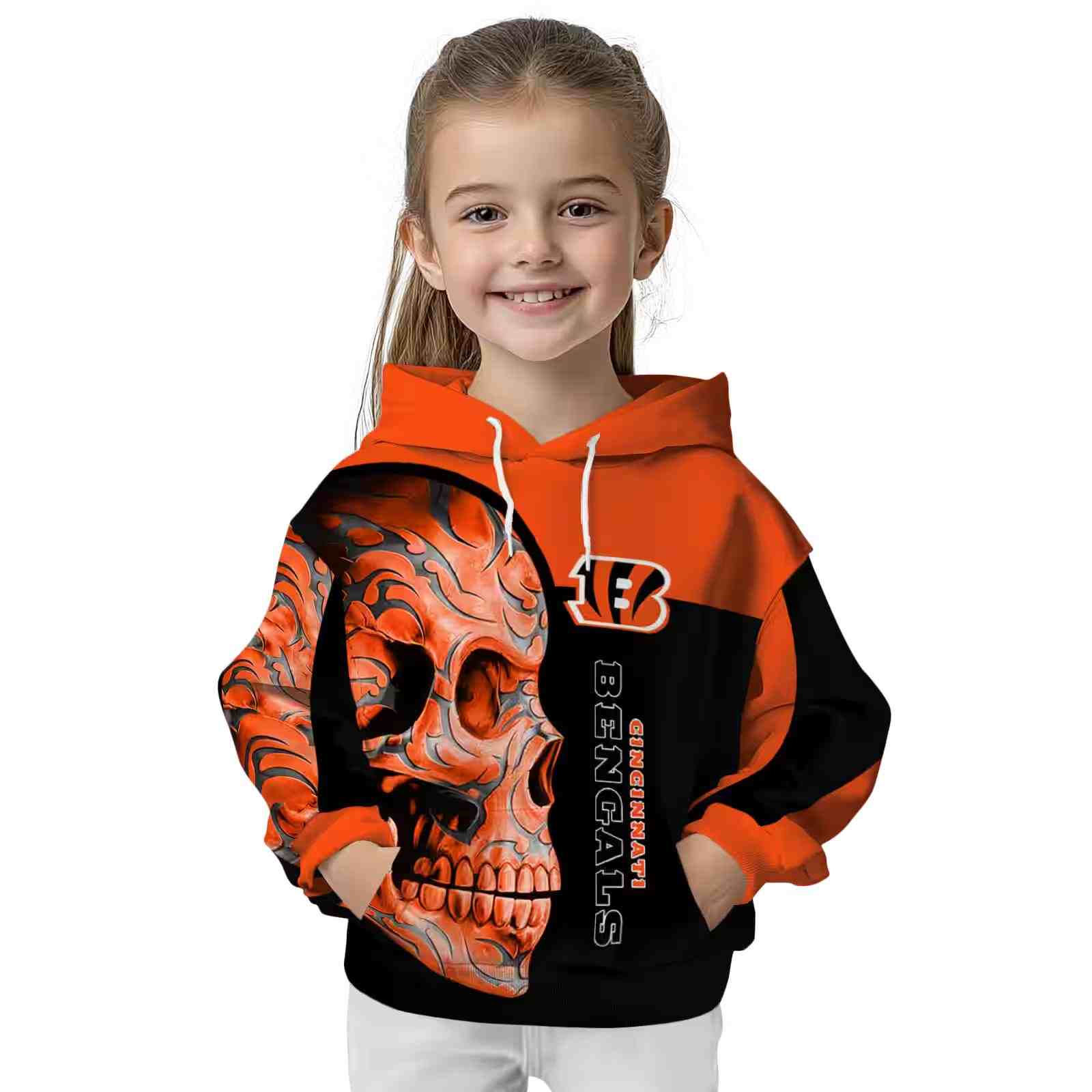 cincinnati bengals skull motif orange black hoodie top rated