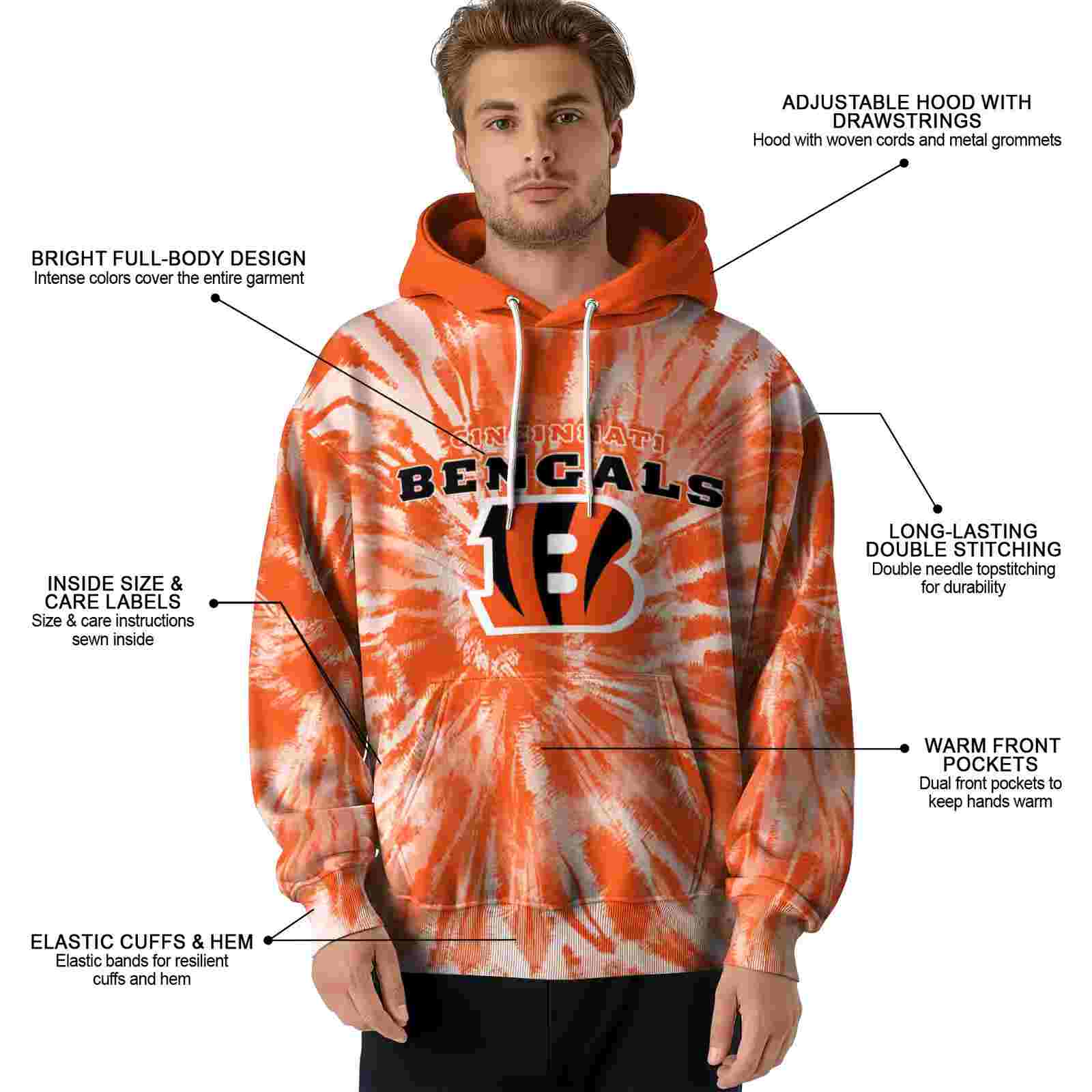 cincinnati bengals tie dye pattern orange hoodie latest model