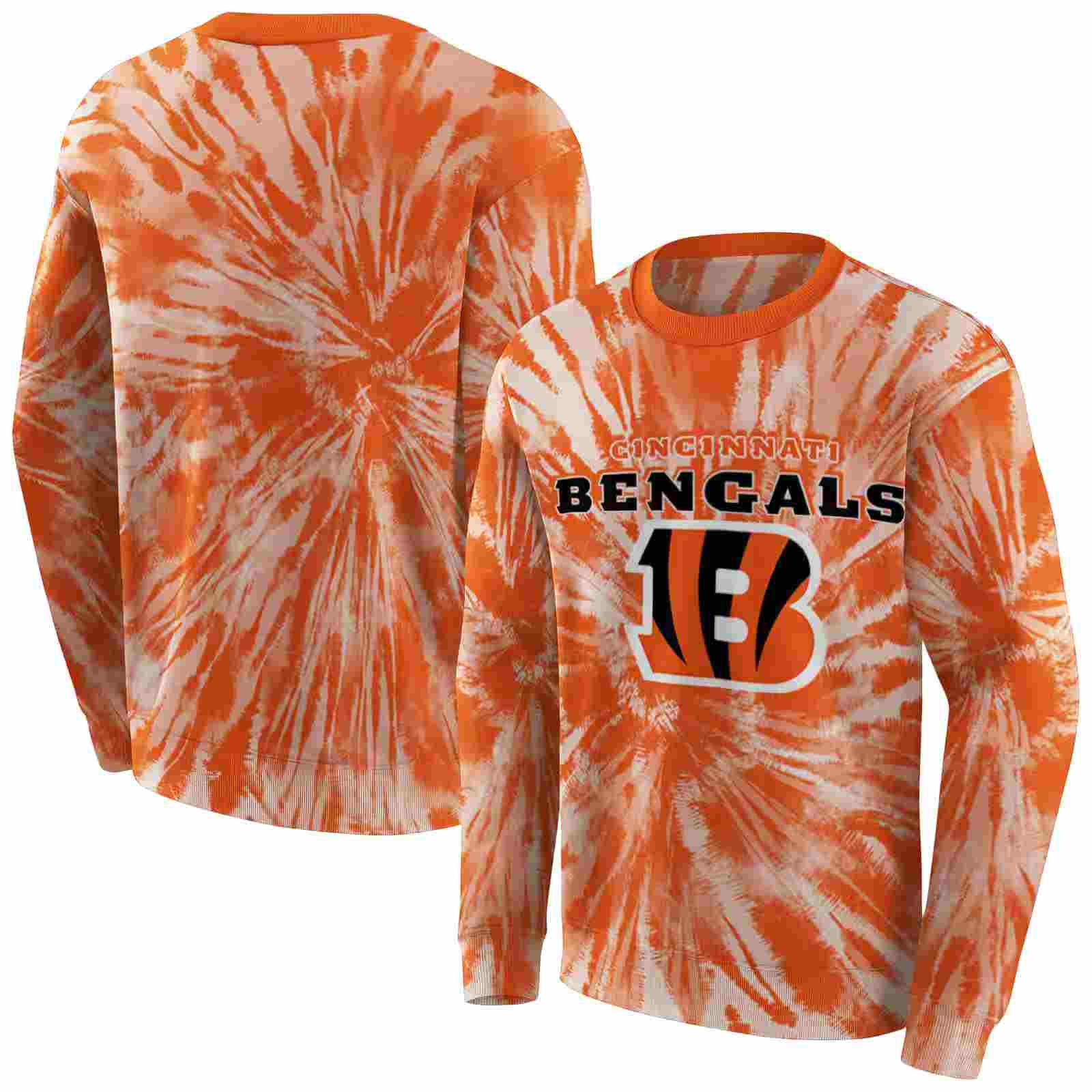 cincinnati bengals tie dye pattern orange hoodie premium grade