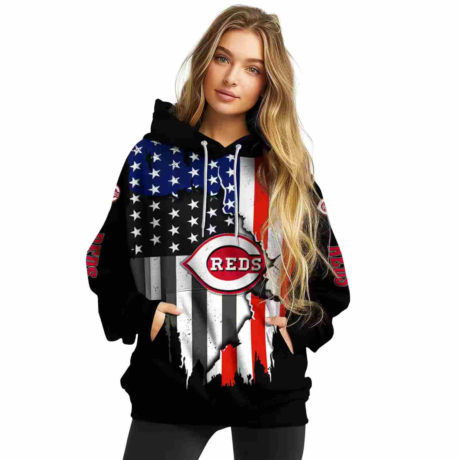 cincinnati reds american pride black hoodie high quality