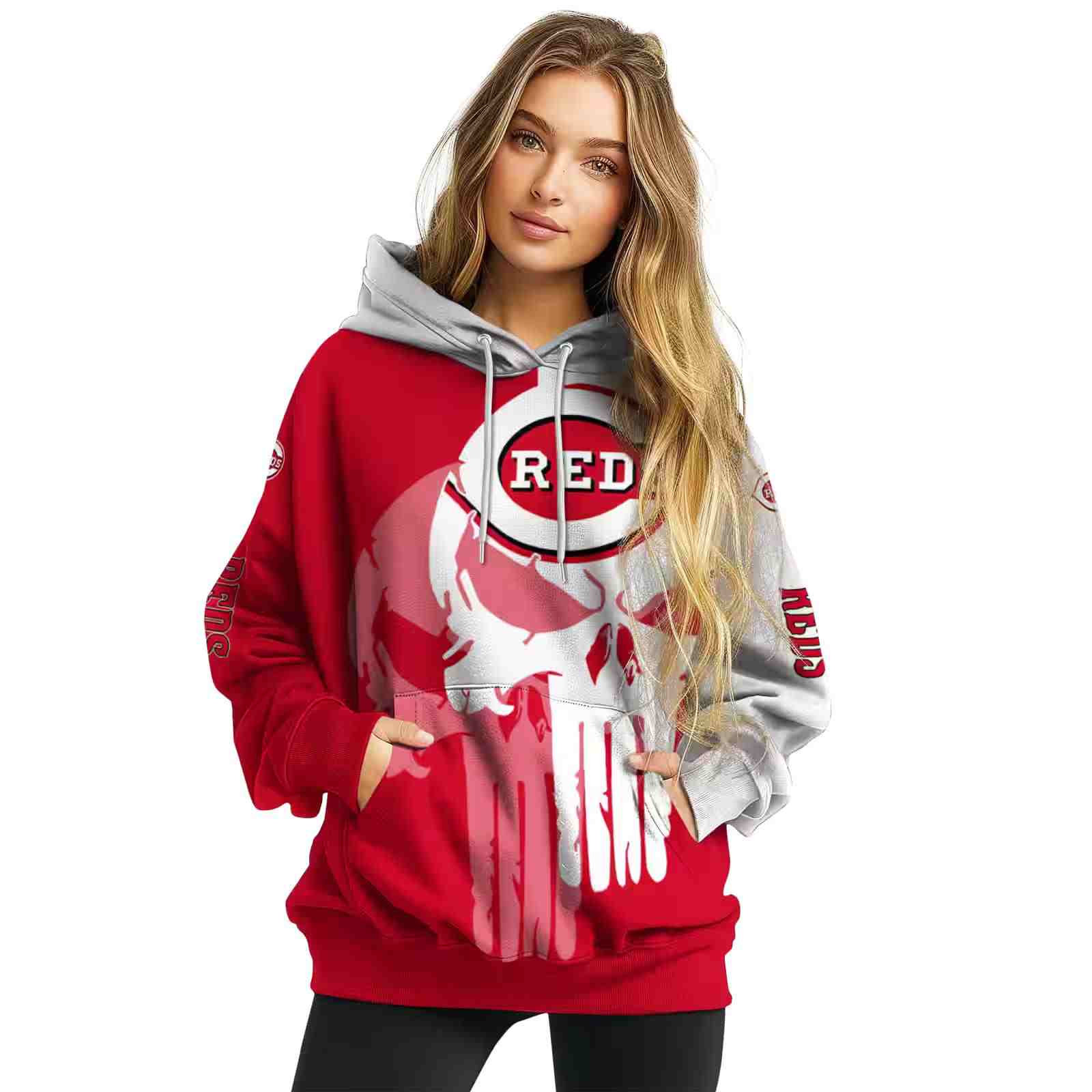 cincinnati reds graphic punisher red white hoodie high quality