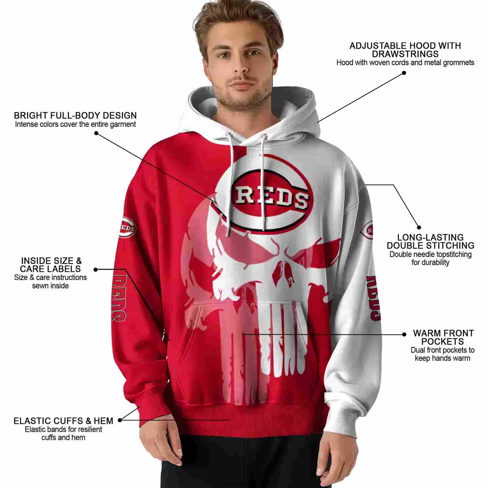 cincinnati reds graphic punisher red white hoodie latest model