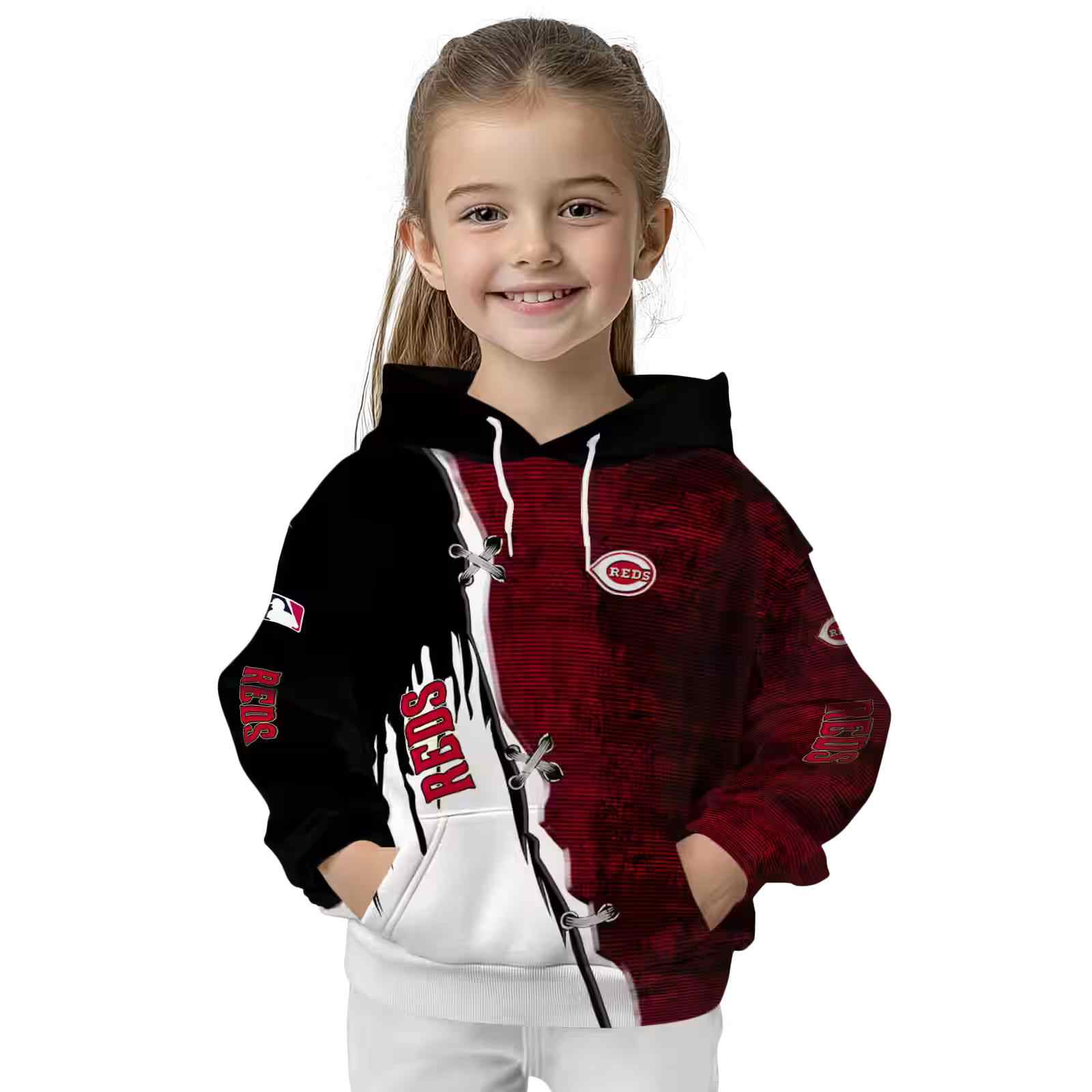 cincinnati reds ripped pattern red black white hoodie top rated