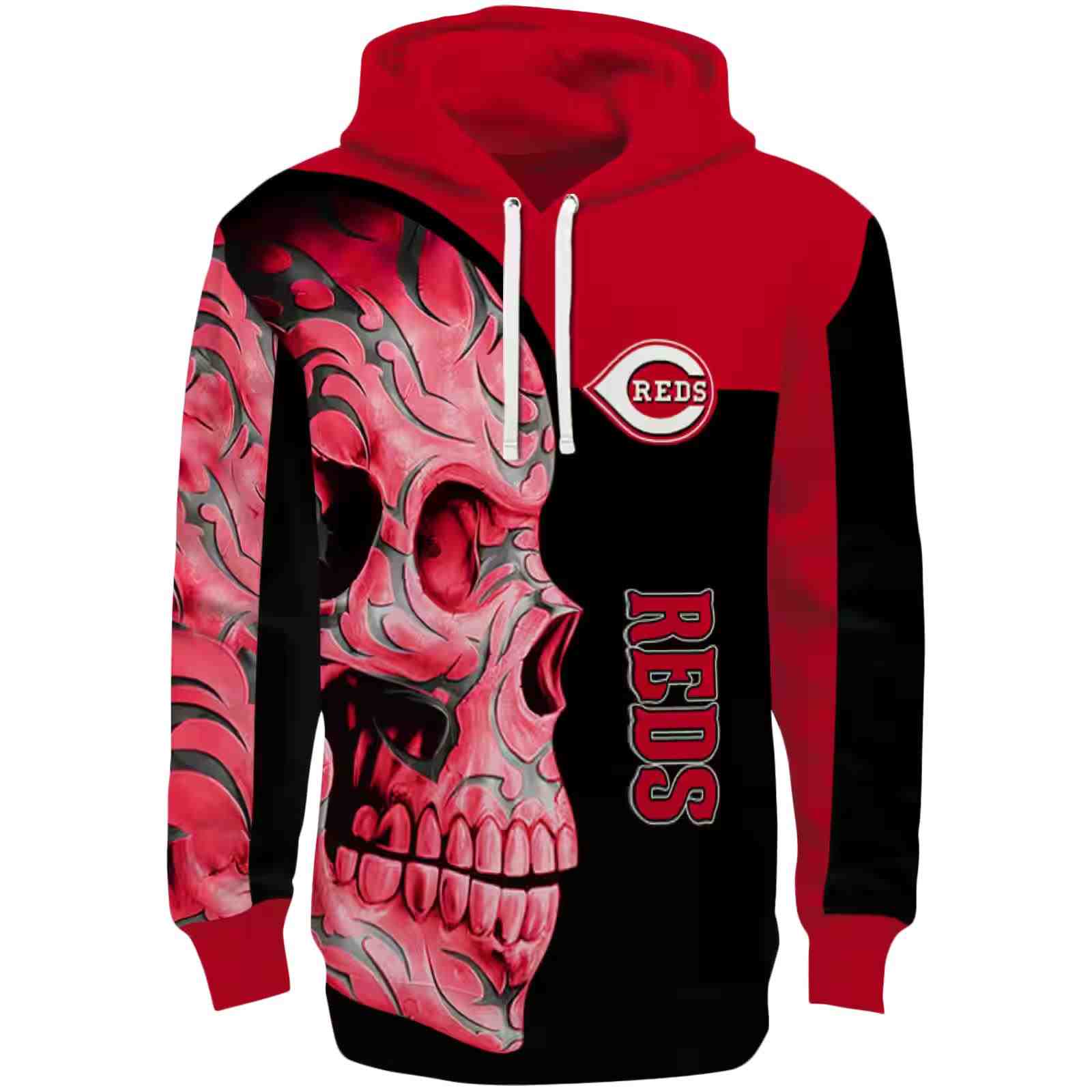 Cincinnati Reds Skull Motif Red Black Hoodie