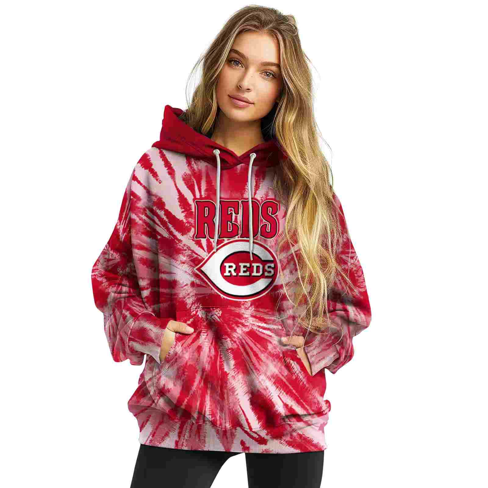 cincinnati reds tie dye pattern red hoodie high quality