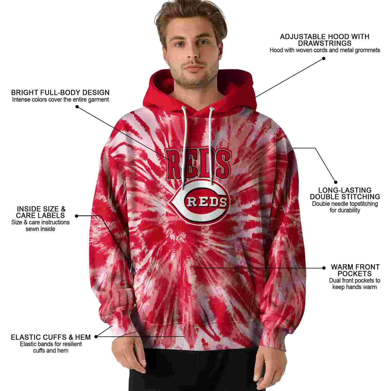 cincinnati reds tie dye pattern red hoodie latest model